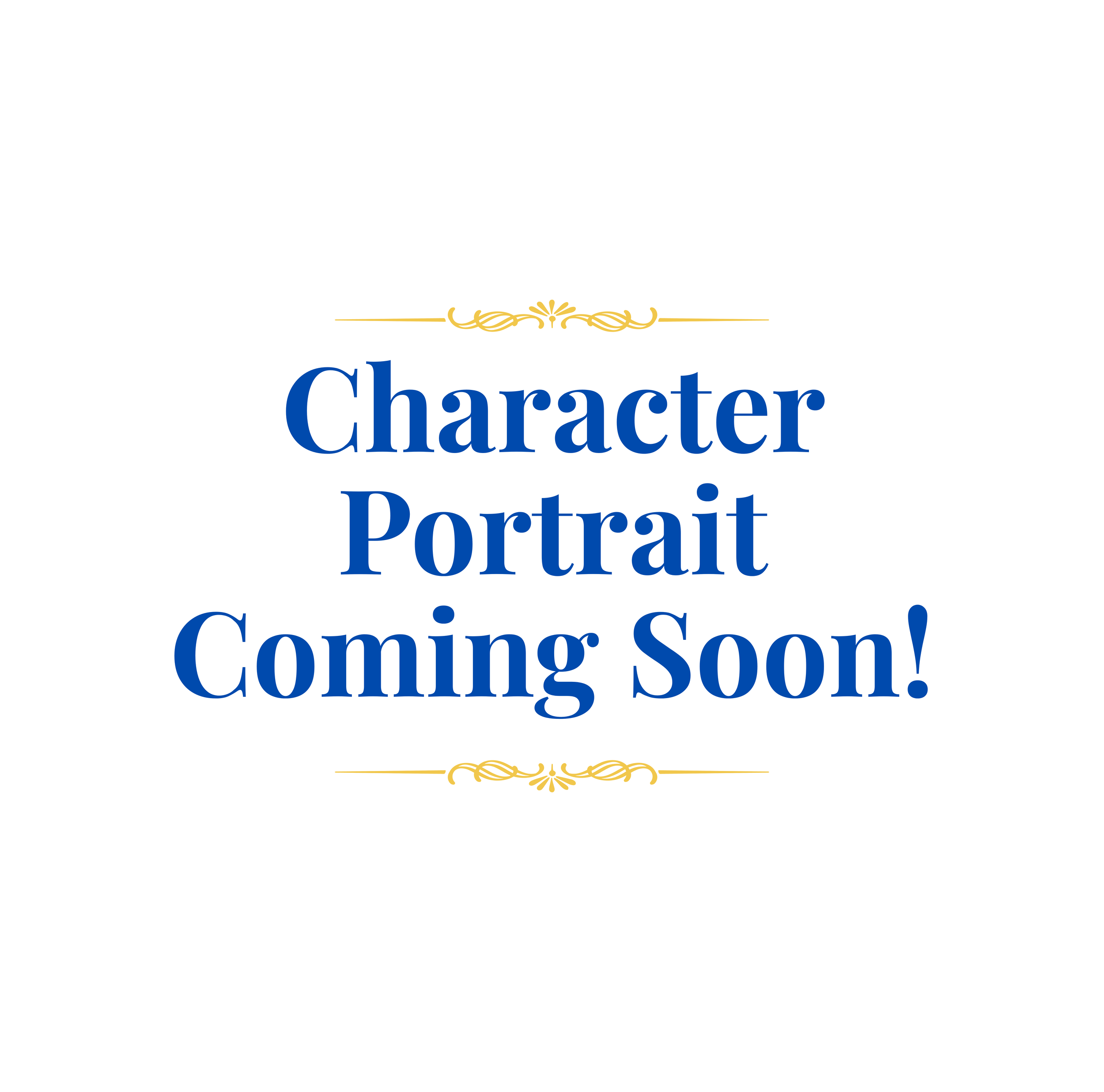 Announcement saying 'Character Portrait Coming Soon!' with decorative gold accents.