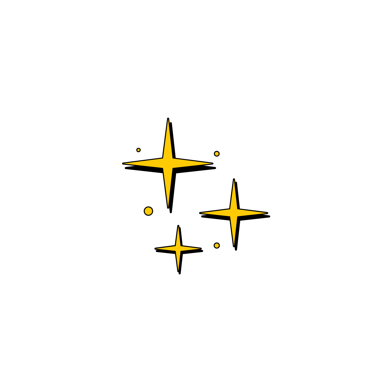 Black background with four yellow sparkling stars arranged in a diamond shape.