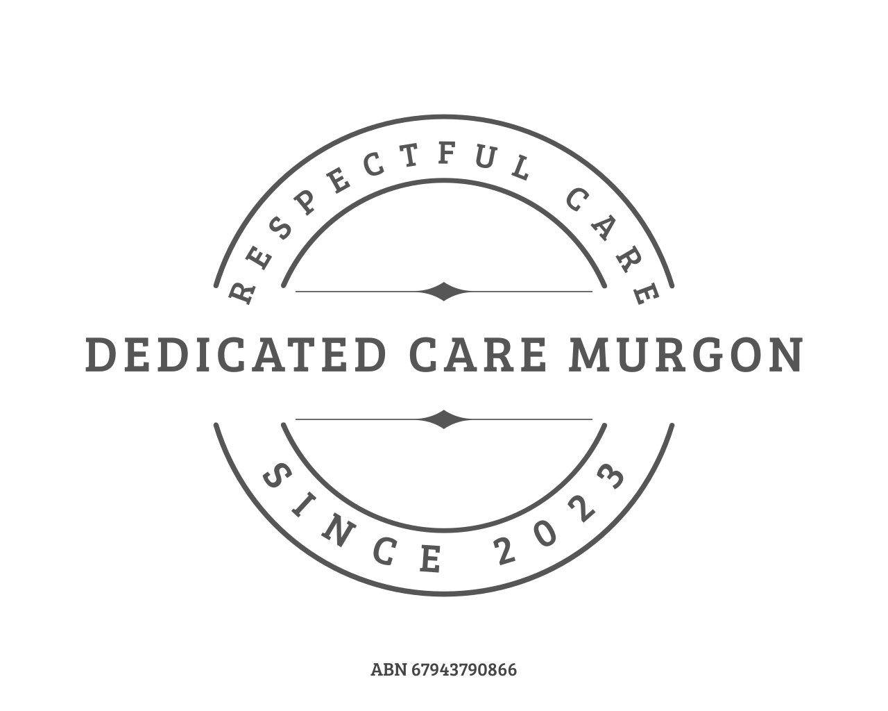 A circular logo with the text 'Respectful Care' at the top, 'Since 2023' at the bottom, and 'Dedicated Care Murgon' in the center.