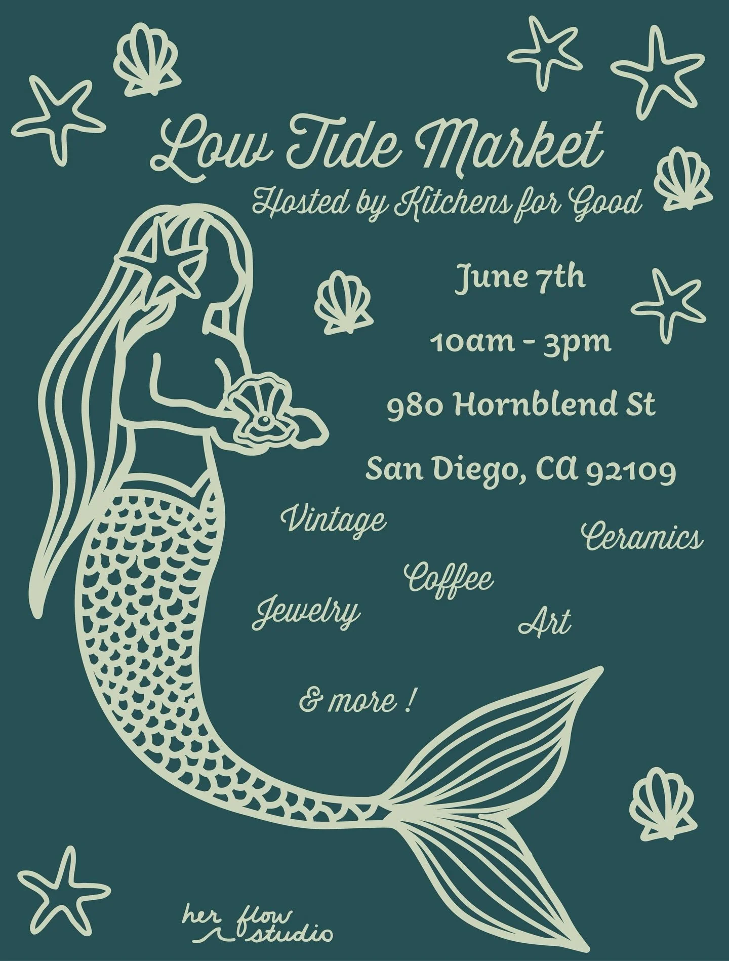 custom flyer for the June @lowtide.market 🧜🏽&zwj;♀️🐚 

#customillustration #beachmarket #coastaldesign #mermaidart
