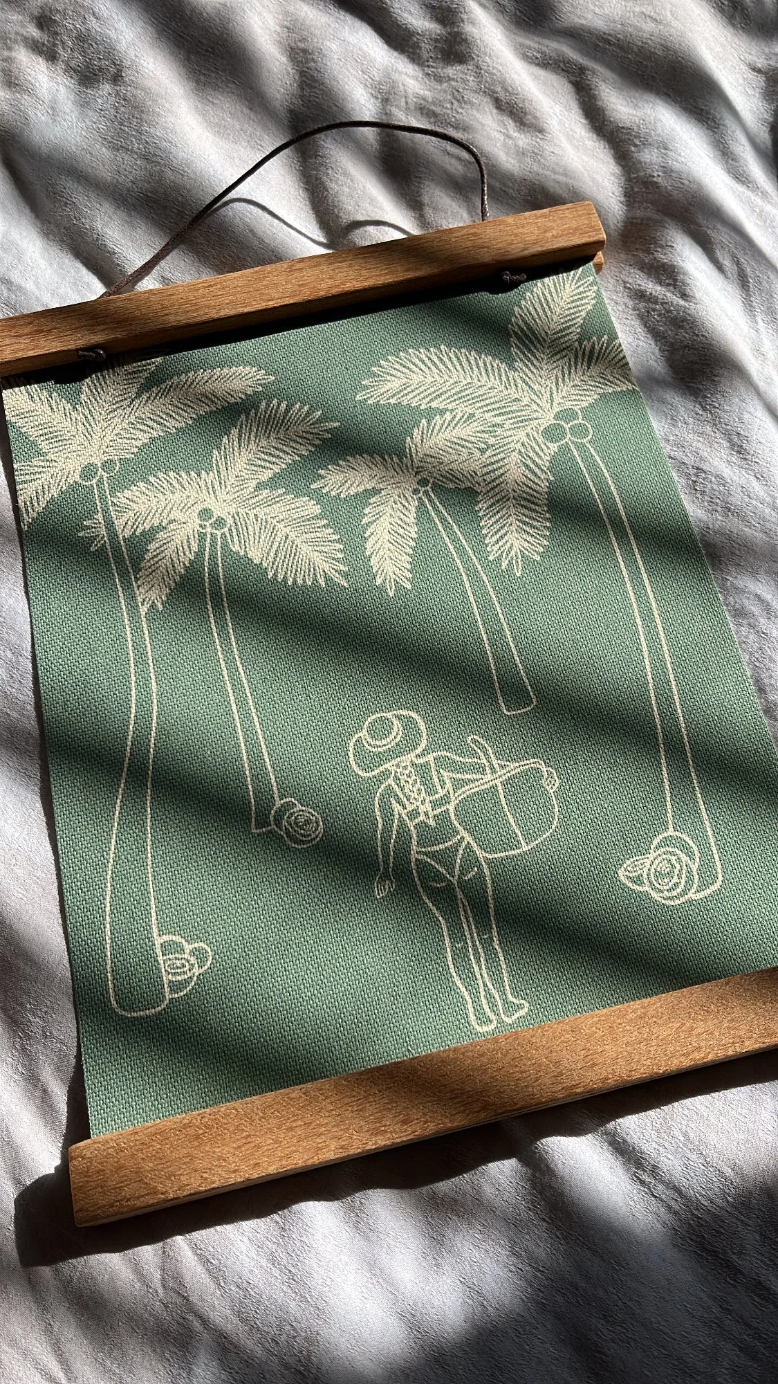 coconut girl on canvas & bamboo magnetic frame