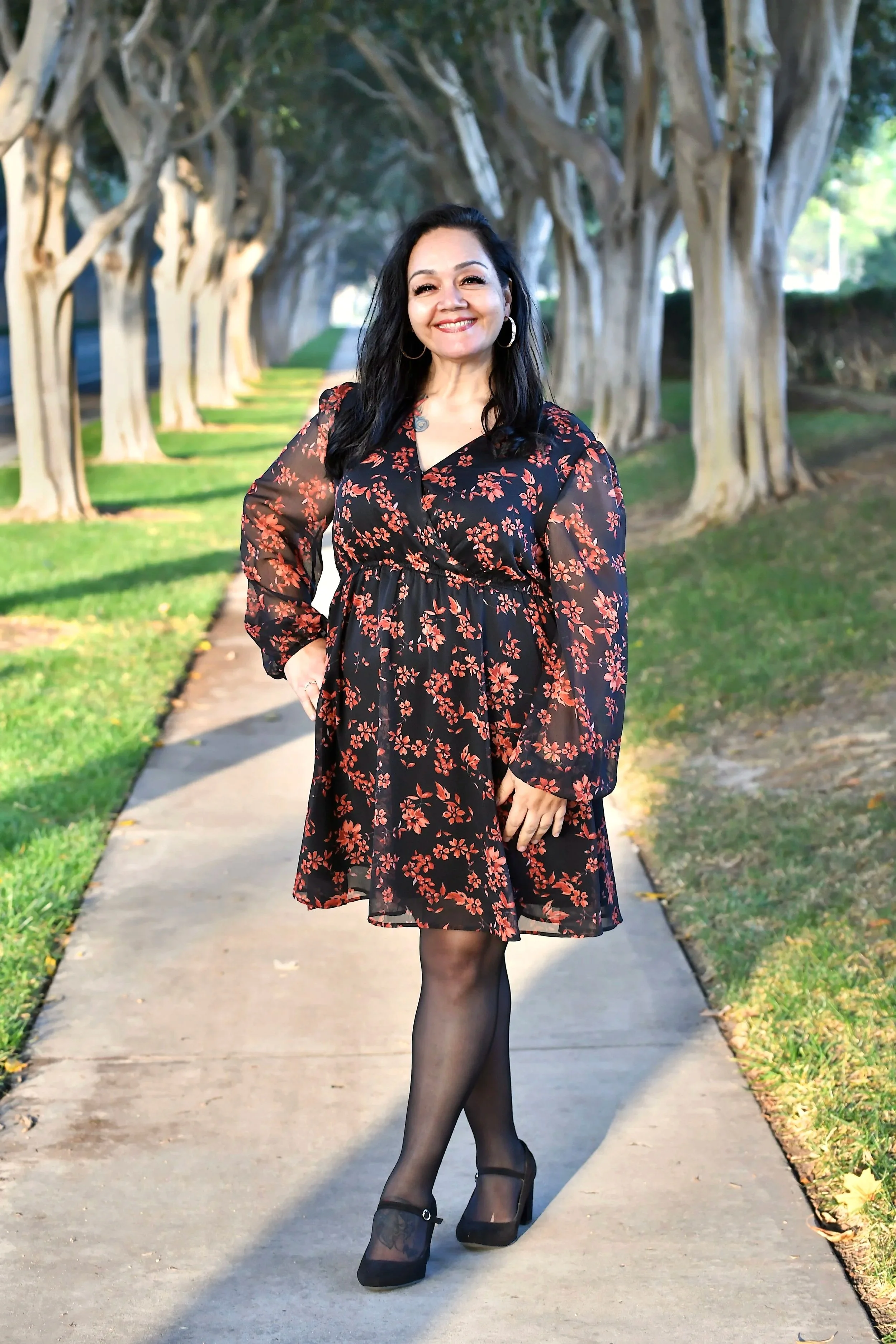 Chiffon Mini Dress with Long Sleeves