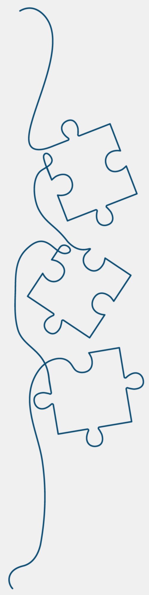 Three interconnected blue jigsaw puzzle pieces with lines extending from each, on a white background.