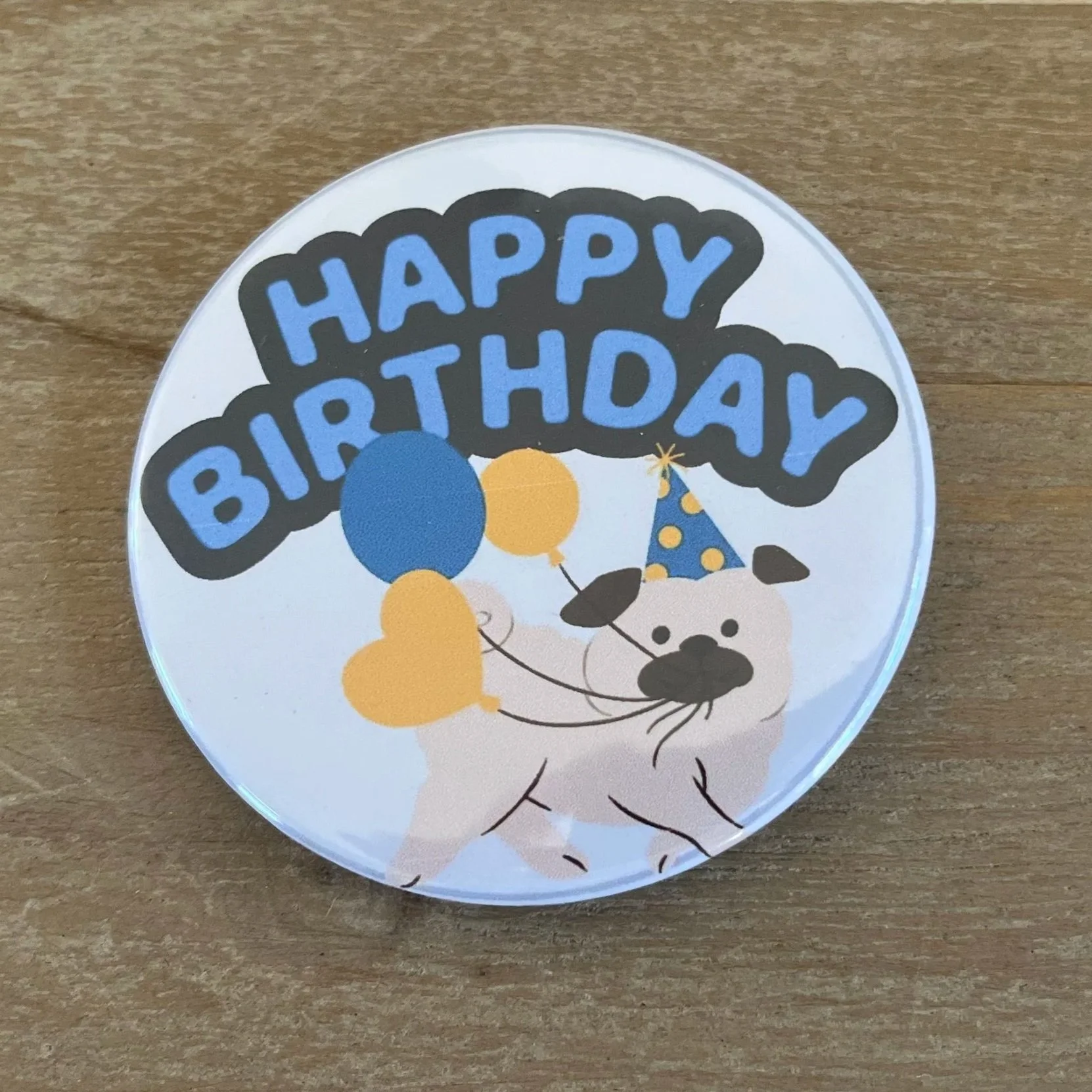 Happy Birthday Badge with Puppy in hat