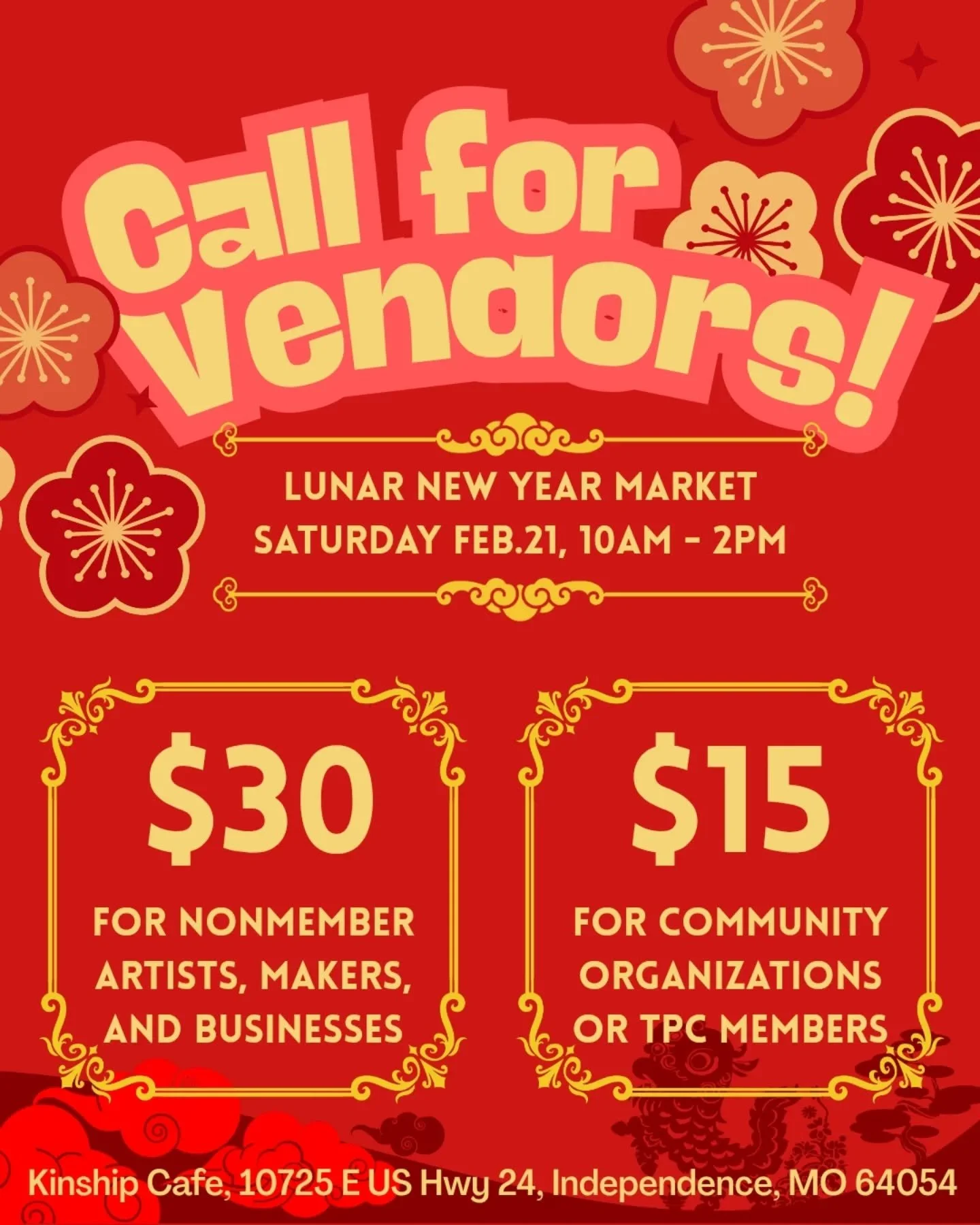 Calling all vendors! Join us for our own Lunar New Year maker's market at Kinship Cafe (@kinshipcafe.kc) on Saturday, Feb.21. 
As our mission is to make Asian heritage inclusive and accessible to all, we're opening this call to everyone with prioriti
