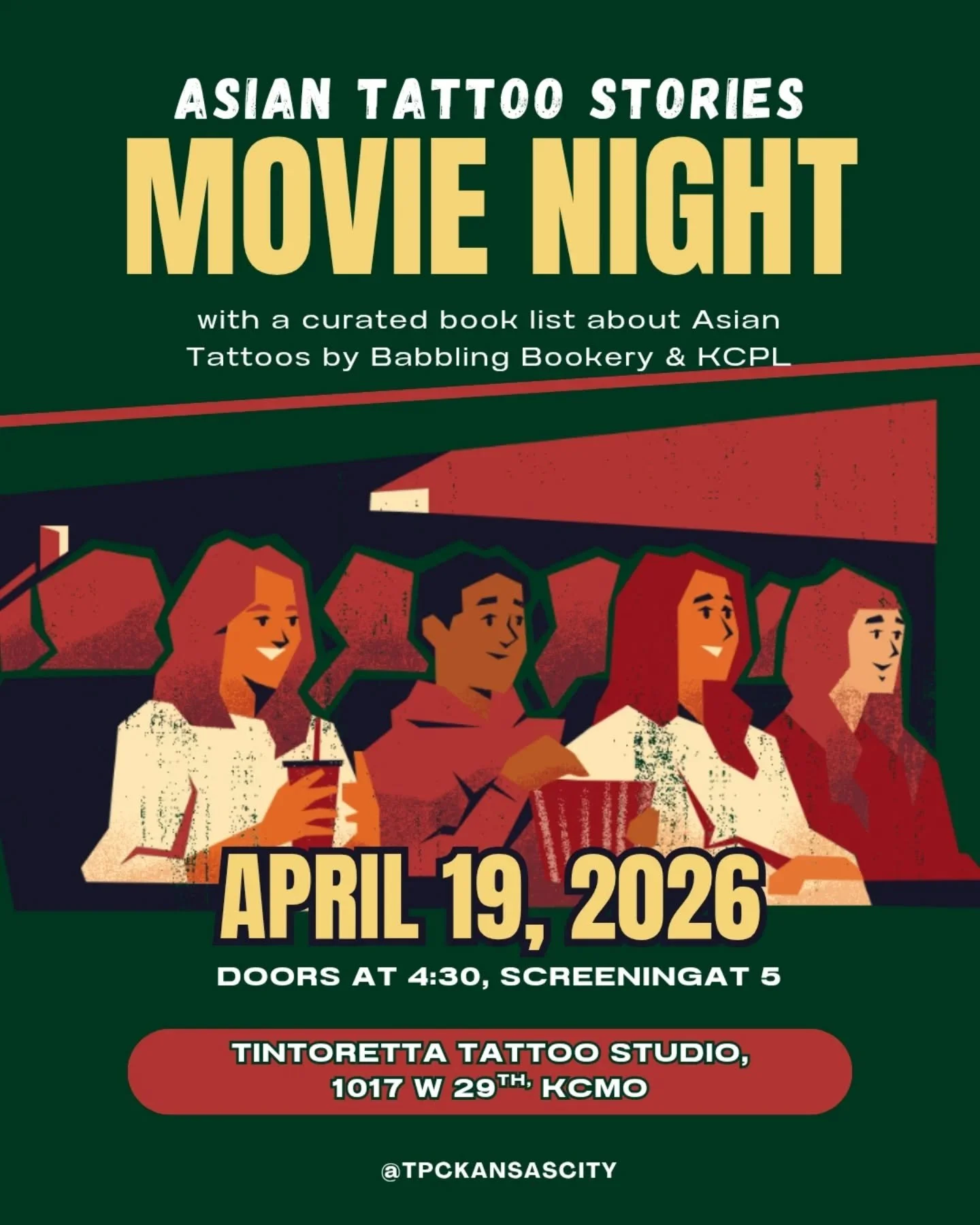 🎟️ Free RSVP via link in bio! 🎟️ 
Recommended $10 donation 
Join us this Sunday, Apr. 19 for a themed screening of various Asian tattoo stories. Doors at 4:30 p.m., movie begins at 5:00 p.m.

🎥 Programs include:
1. Secret Ink: a short documentary 