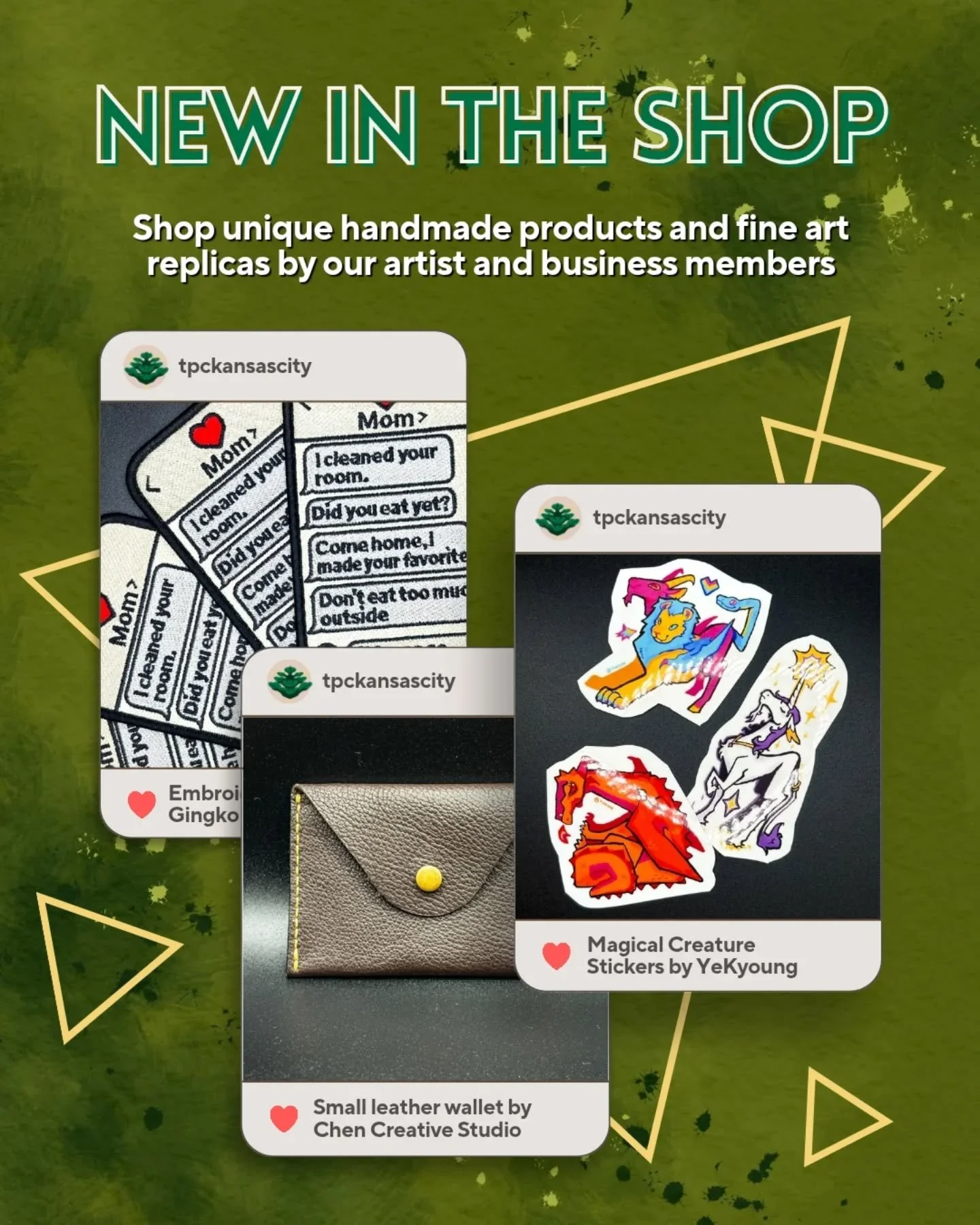 Did you know we also have an online store?
Check out what our talented members make!
New to the shop:
Leather goods by @chencreativestudio 
Stickers by @tokiun 
Patches by @ginkgo.embroidery 

More to be added soon! #tpckansascity #kansascitysmallbus