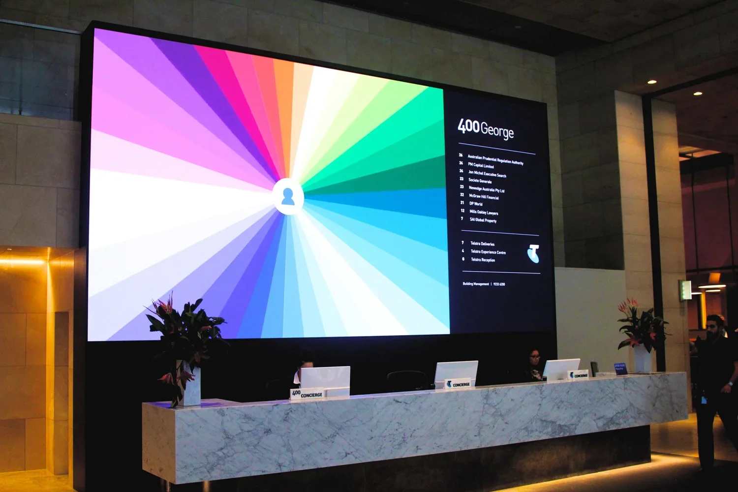 Telstra to make a statement at their Sydney headquarters with a 7 x 3.5 metre LED video screen, installed and supported by Techtel