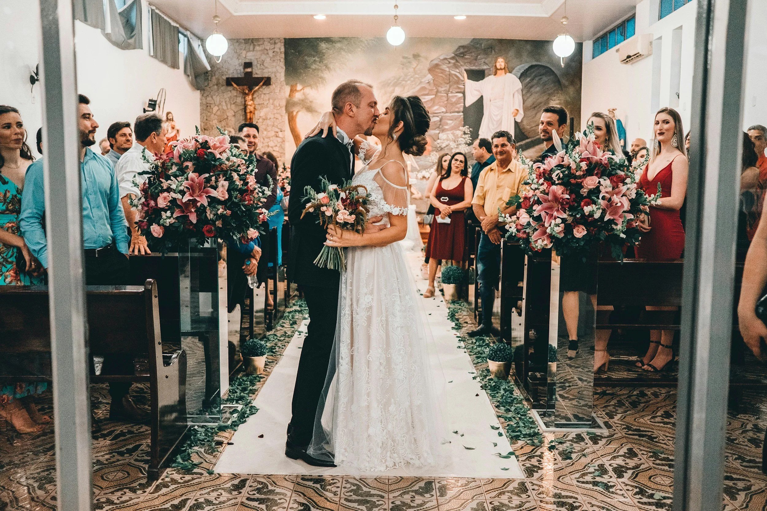 The wedding ceremony kiss