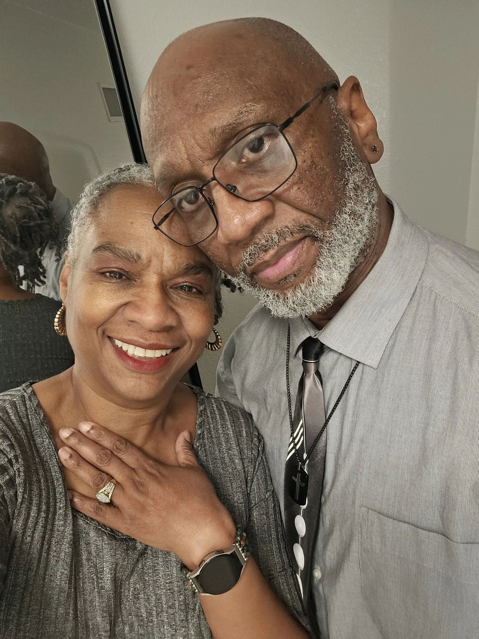 James and Carletta Youngs connect in a close pose.
