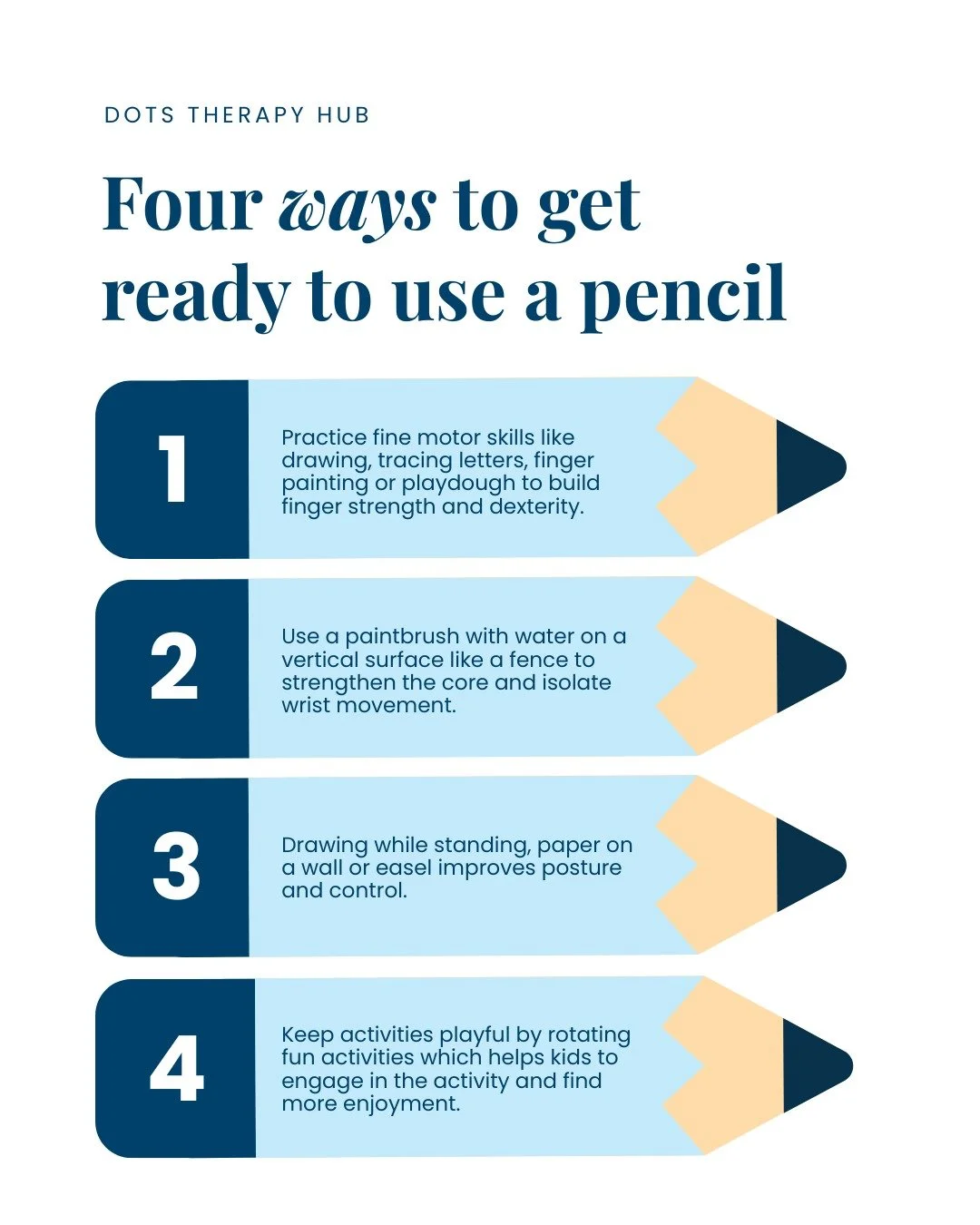 Building the skills to use a pencil starts long before kids pick one up. 

Focusing on finger strength, wrist control and core strength through playful activities helps children gain confidence and independence, making writing feel natural and manage