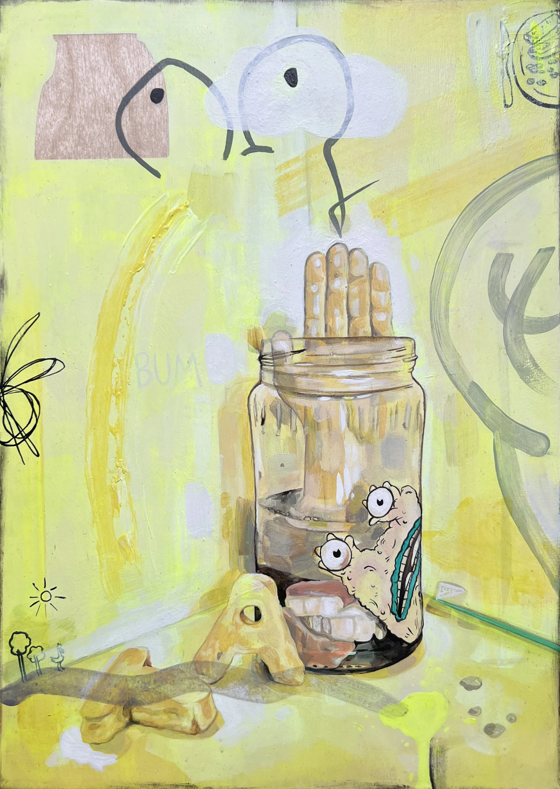 Neon Yellow Still Life with Alphabites