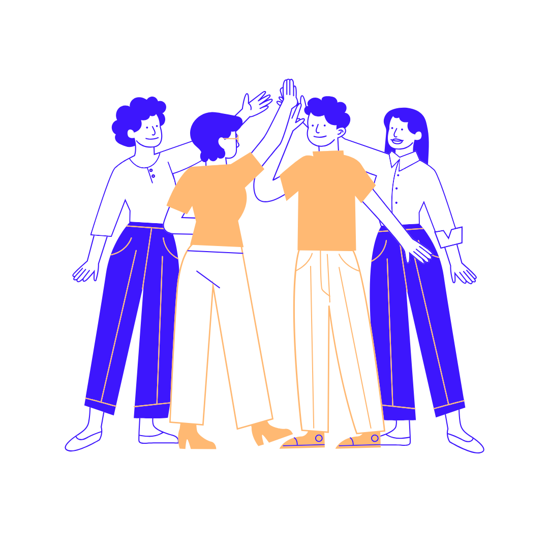 Auf der Grafik sieht man 4 Menschen, die sich ein Highfive geben.