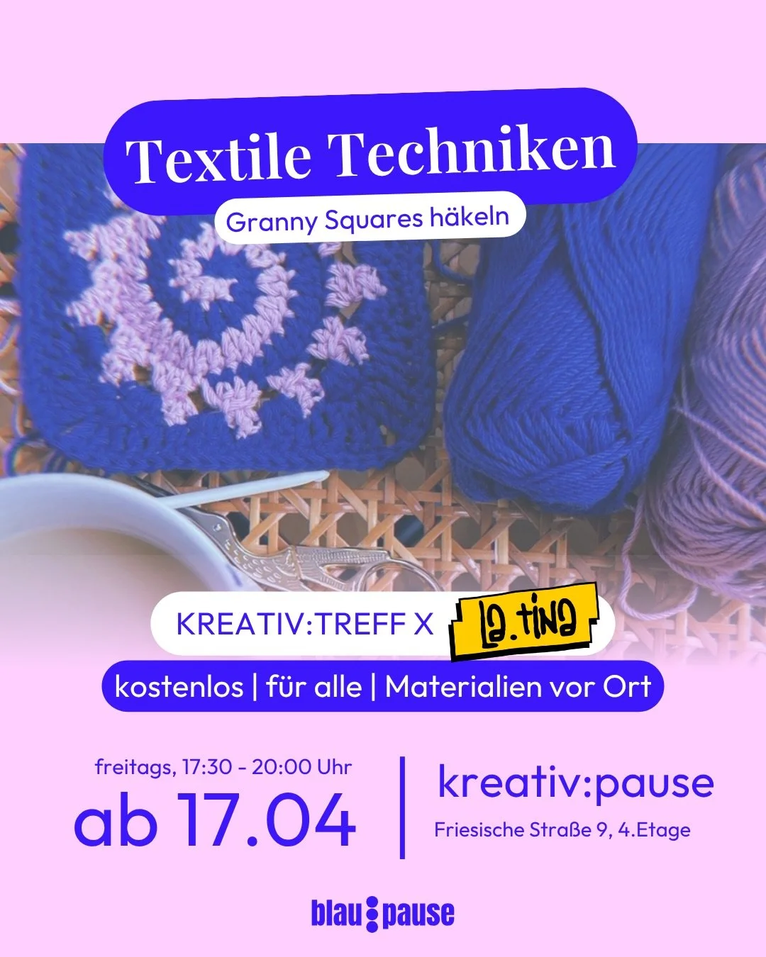 Eine Badewanne aus Granny Squares?

Kommt vorbei, h&auml;kelt was das Zeug h&auml;lt ind werdet Teil von unserern textilen @latinaflensburg 🛁💙

Freitags | 17:30 bis 20:00 | blau:pause

***

A bathtub made of granny squares?

Come on over, crochet y