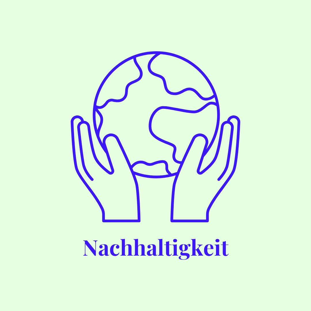 Die Grafik zeigt zwei Hände, die eine Welt tragen. Darunter steht Nachhaltigkeit.