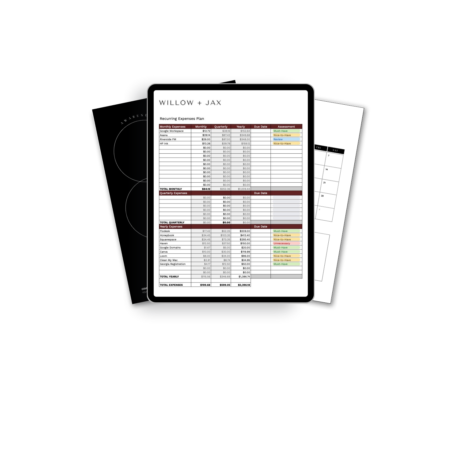 mockup of profit planning spreadsheet