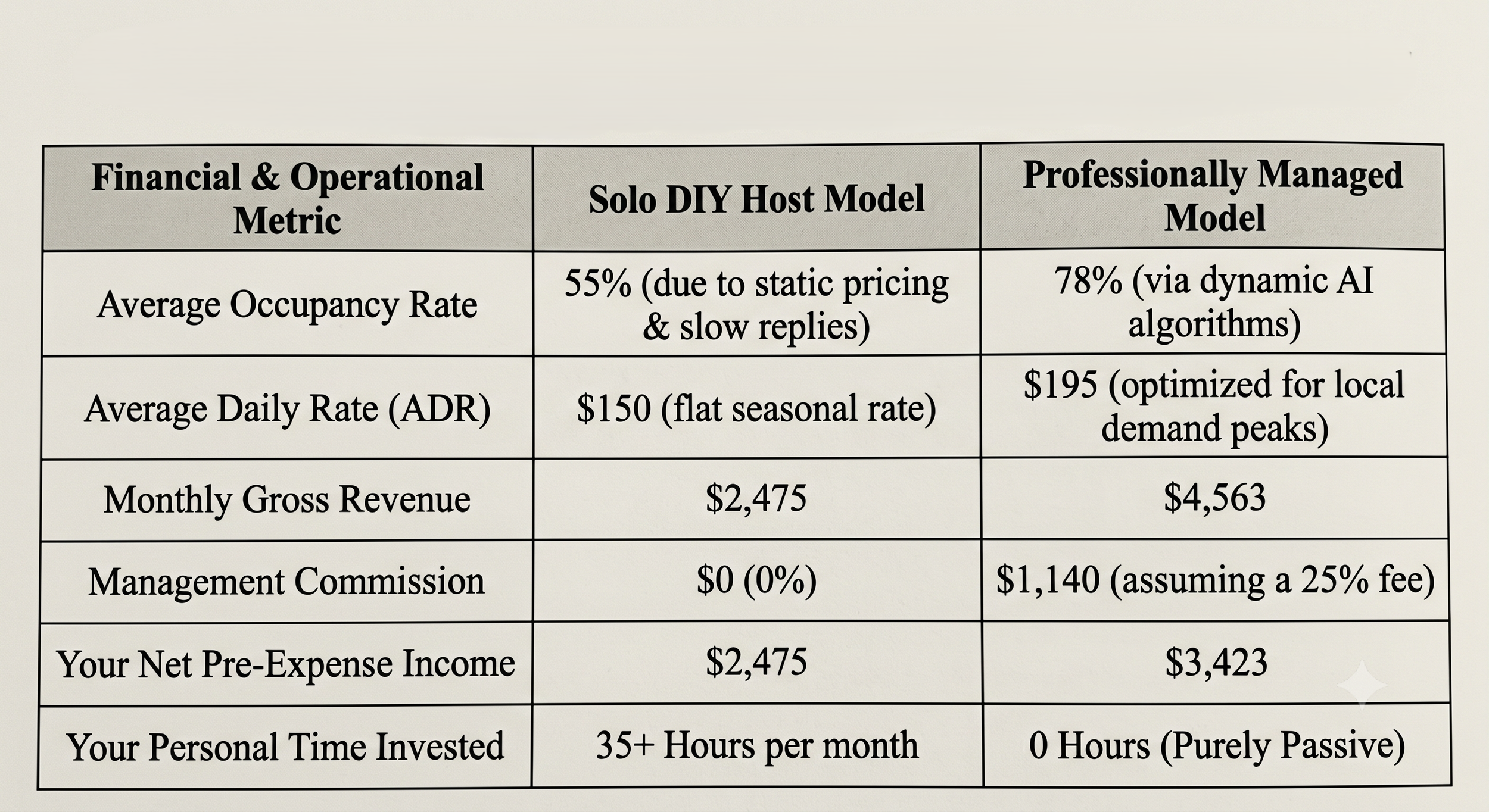 Comparison of Solo DIY Host Model and Professionally Managed Model