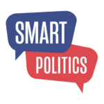 Graphic with two overlapping speech bubbles, one blue labeled 'SMART' and one red labeled 'POLITICS'.
