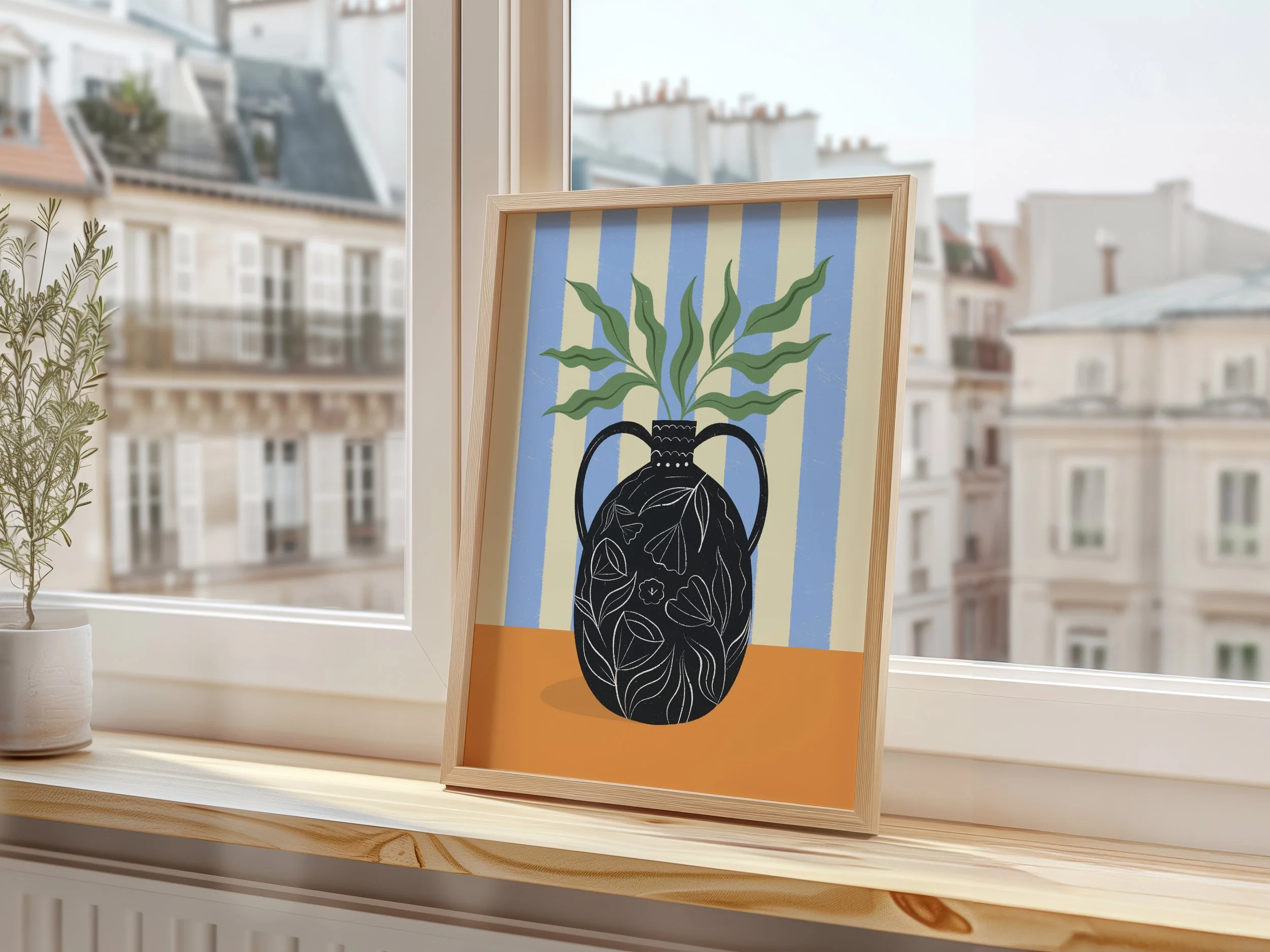 Melissa Donne Studio Leaves in Vase A4 Art Print by window