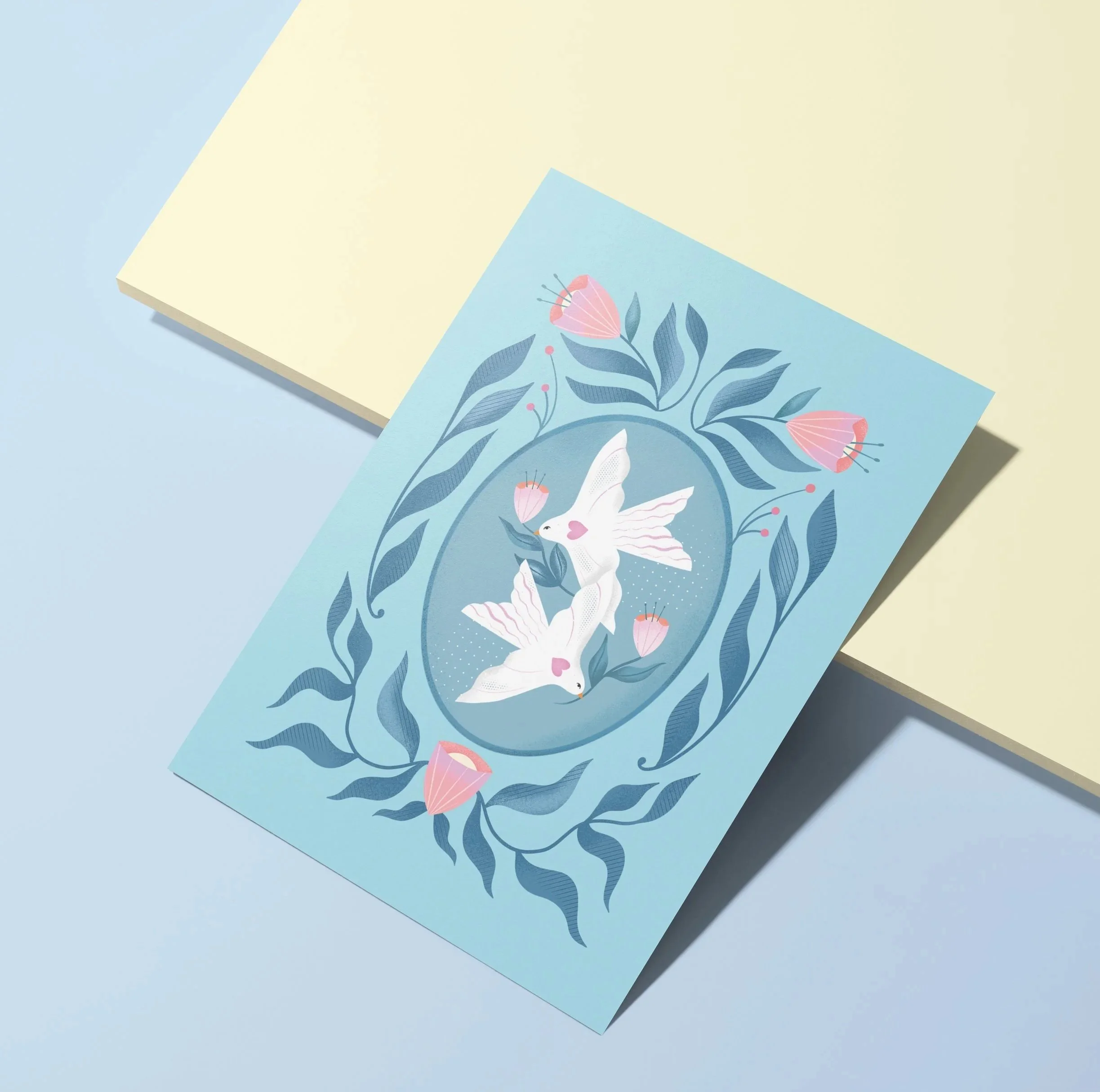 Melissa Donne Studio Lovebirds A6 Greetings Card flat