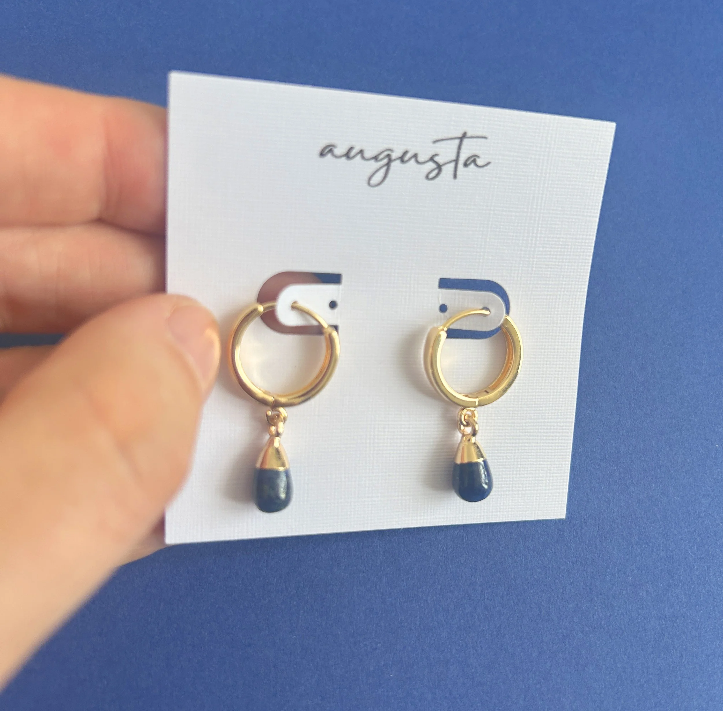 Augusta Jewellery Lapis Lazuli Gemstone Drop Earrings in hand