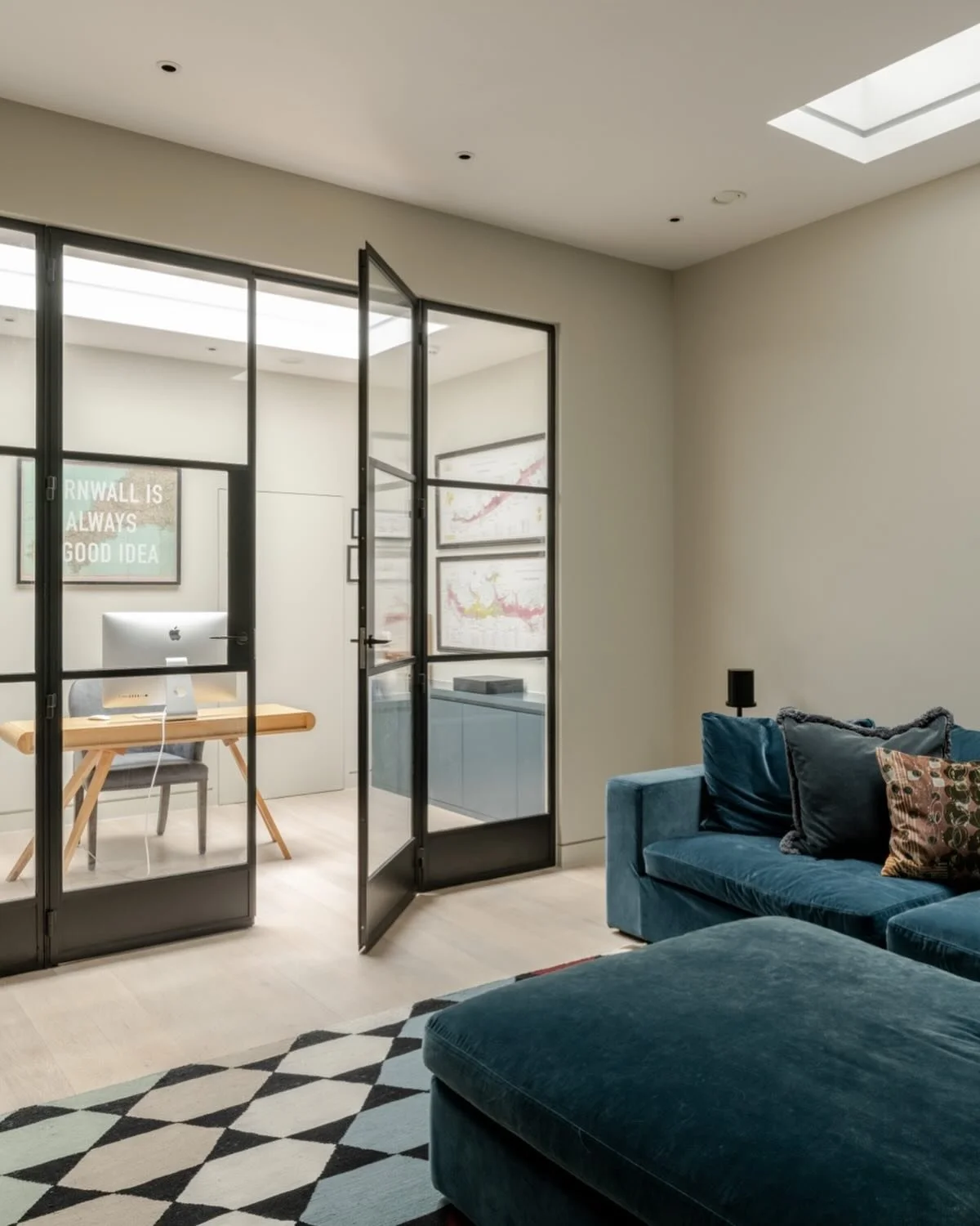 As I have been so busy on new projects and I feel have really neglected Instagram - I wanted to post this other shot of our Wandsworth Common basement media room through to the bright study - courtesy of the large walk-on glass overhead (located in t