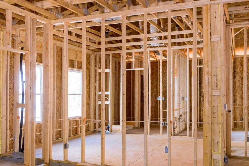 Structural timber framing inside building for large scale development project