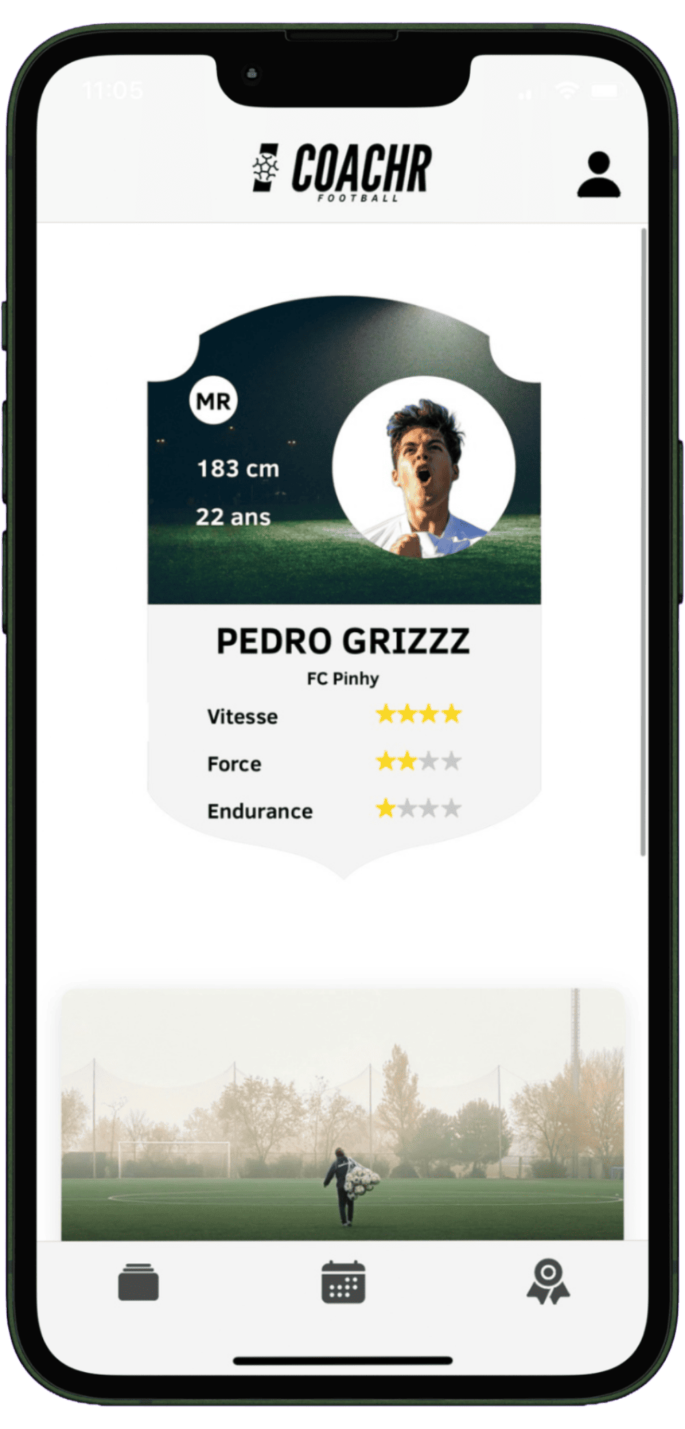 Coachr Football app accueil entraînement individuel physique vitesse endurance
