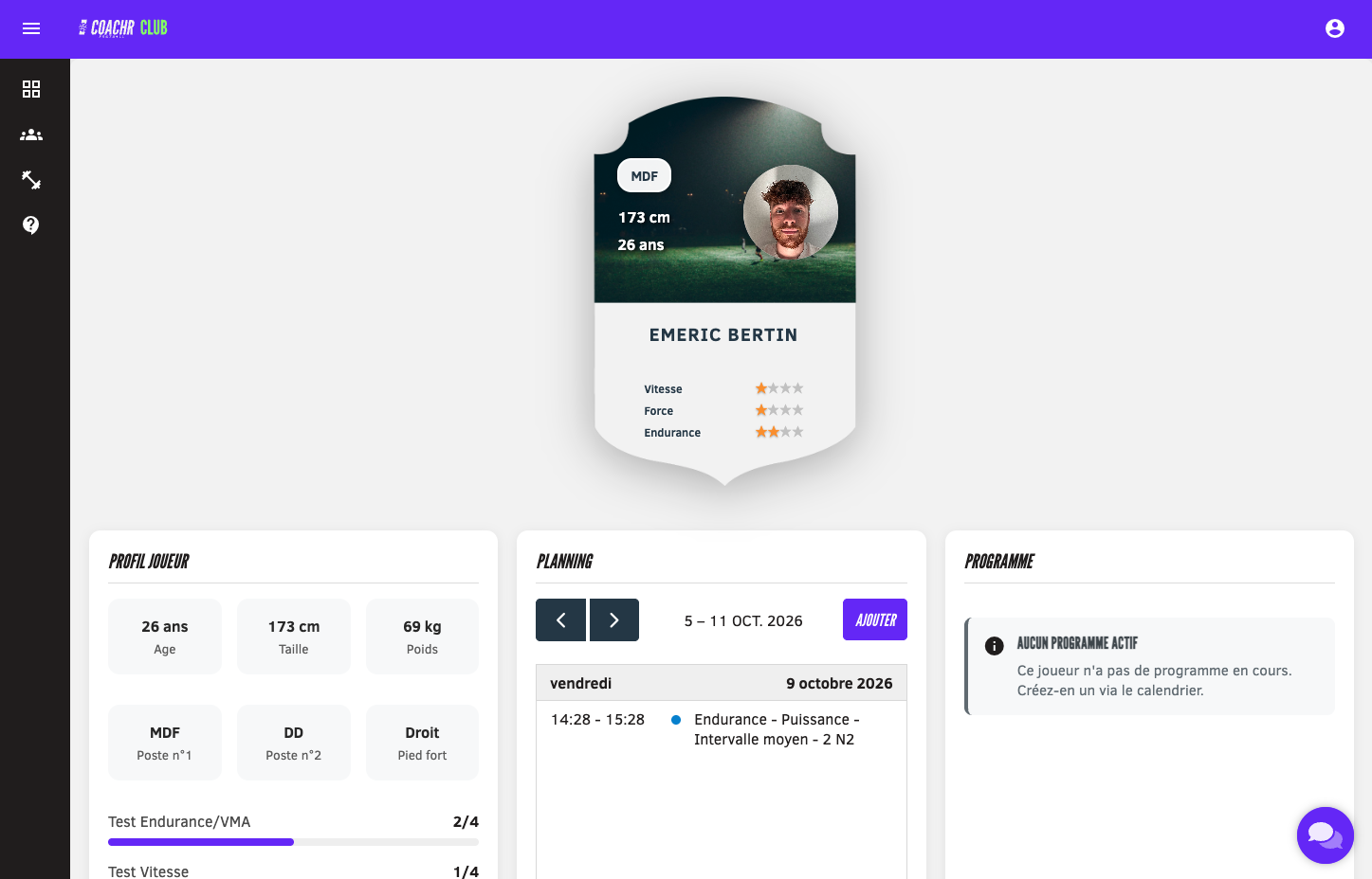 Profil joueur - Coachr Club