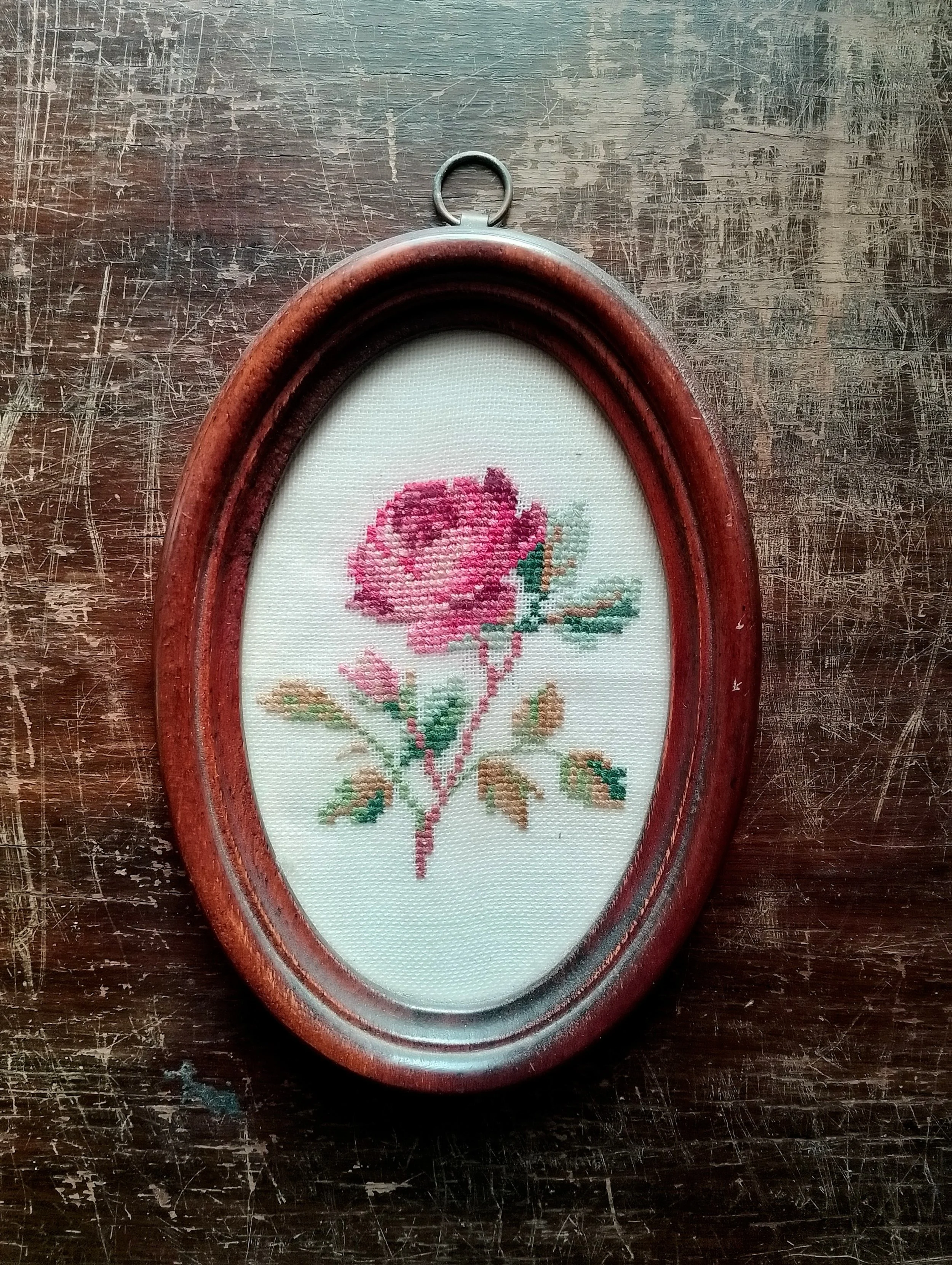 Framed Vintage Cross-stitch Rose