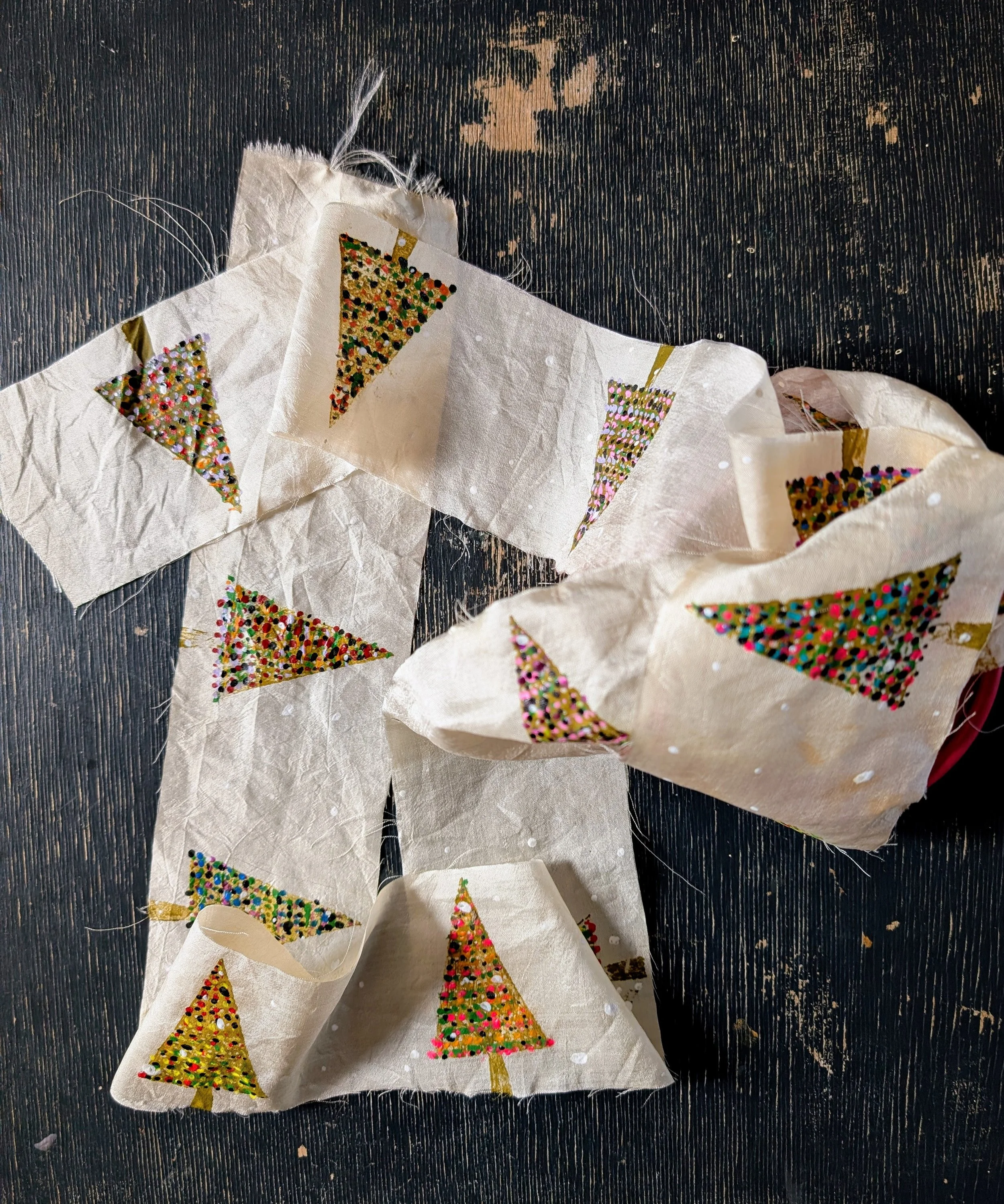 Hand Painted Silk Sari Ribbon-Christmas Tree