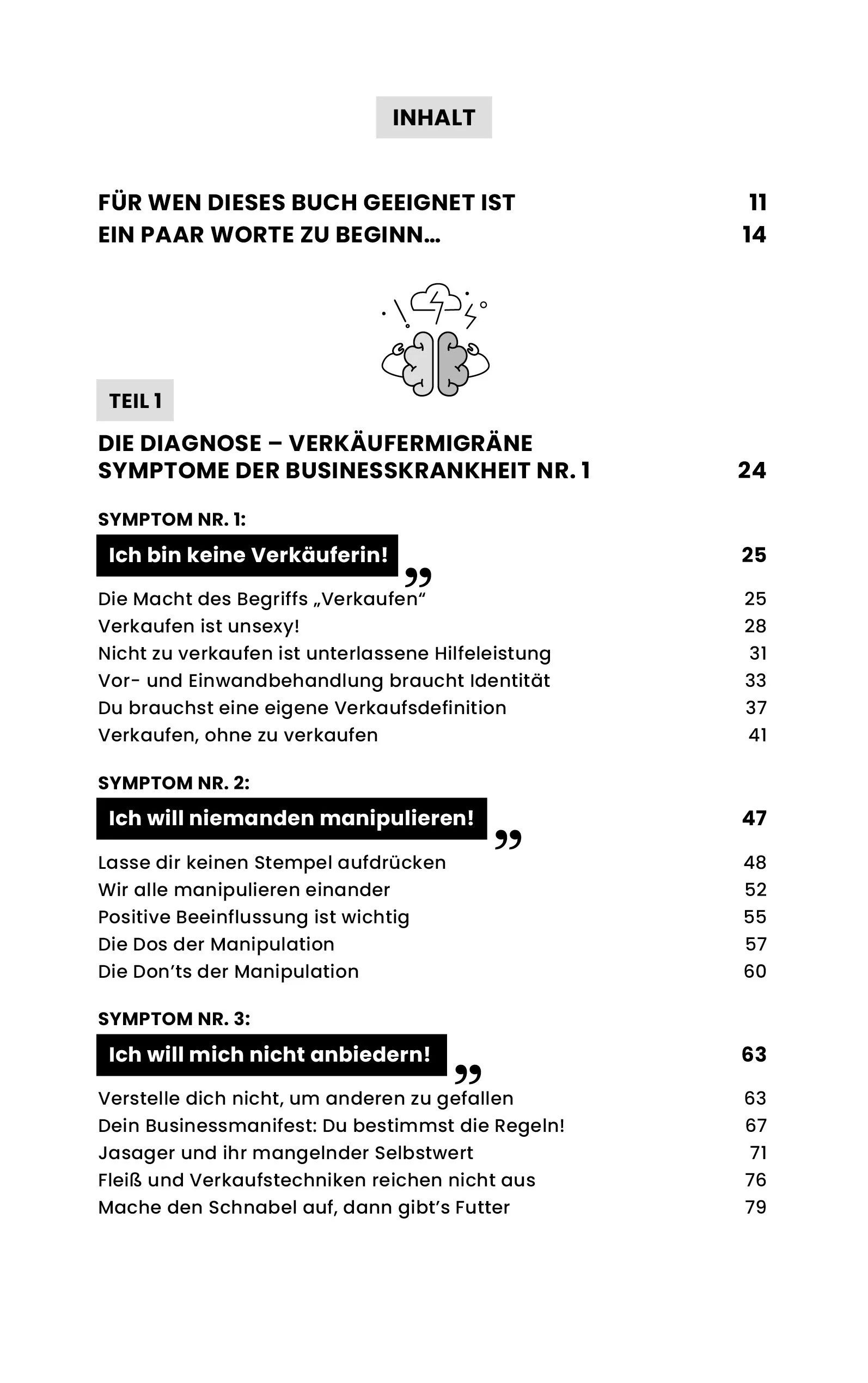 Inhaltsverzeichnis Buch Verkaufen ohne Kopfschmerzen von Denise Spekowius