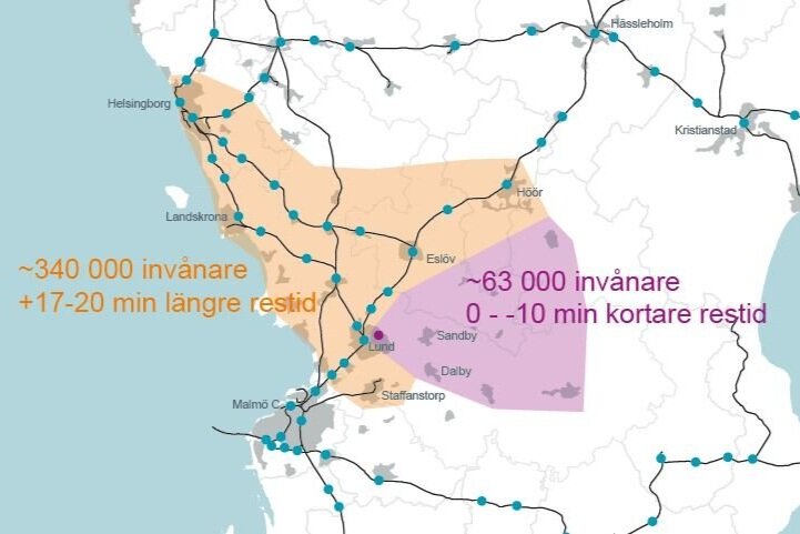 Jämförelse mellan centrala och externa höghastighetsstationer i Lund och Hässleholm
