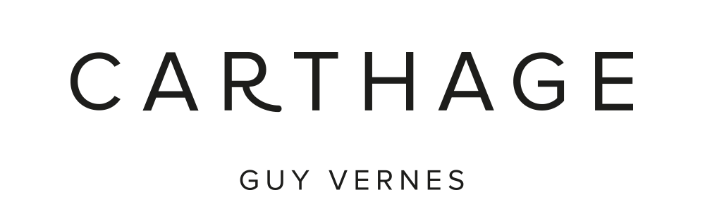 Book cover for 'Carthage' by Guy Vernes with black background and gray text.