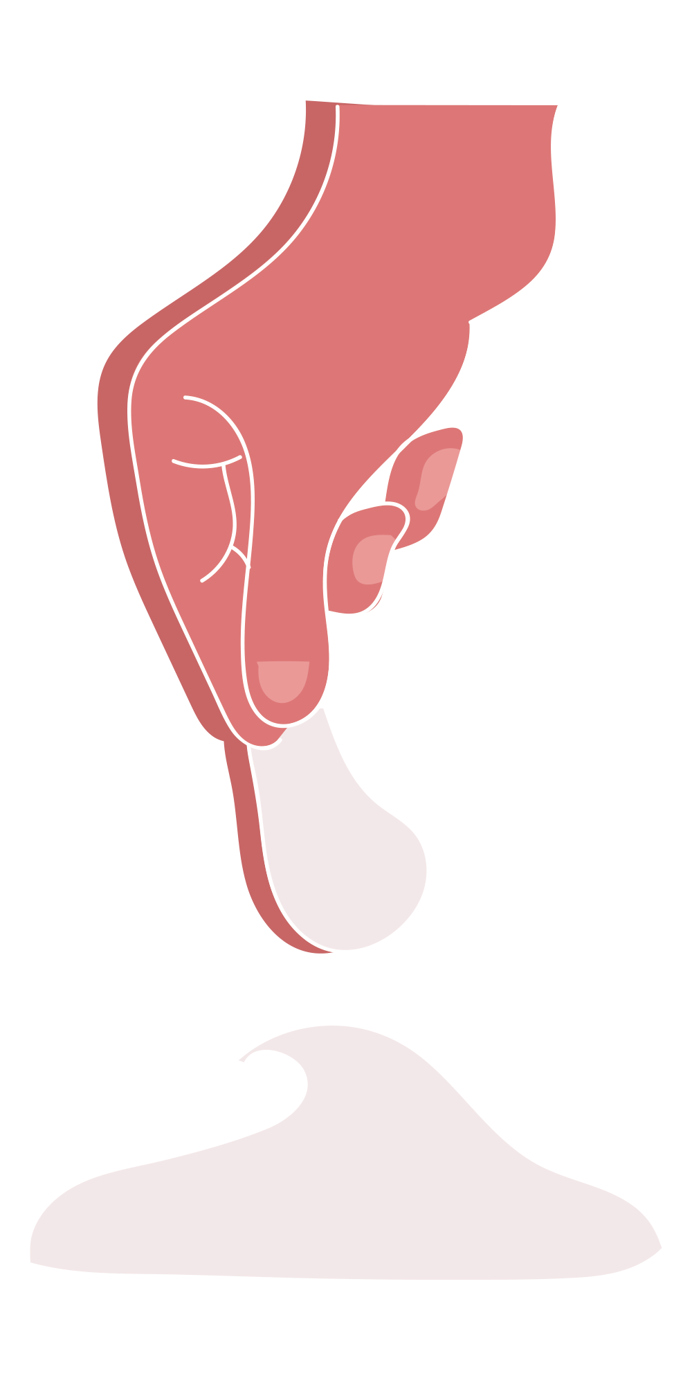 Illustration of a hand pressing down on a white bottle with liquid spilling out.