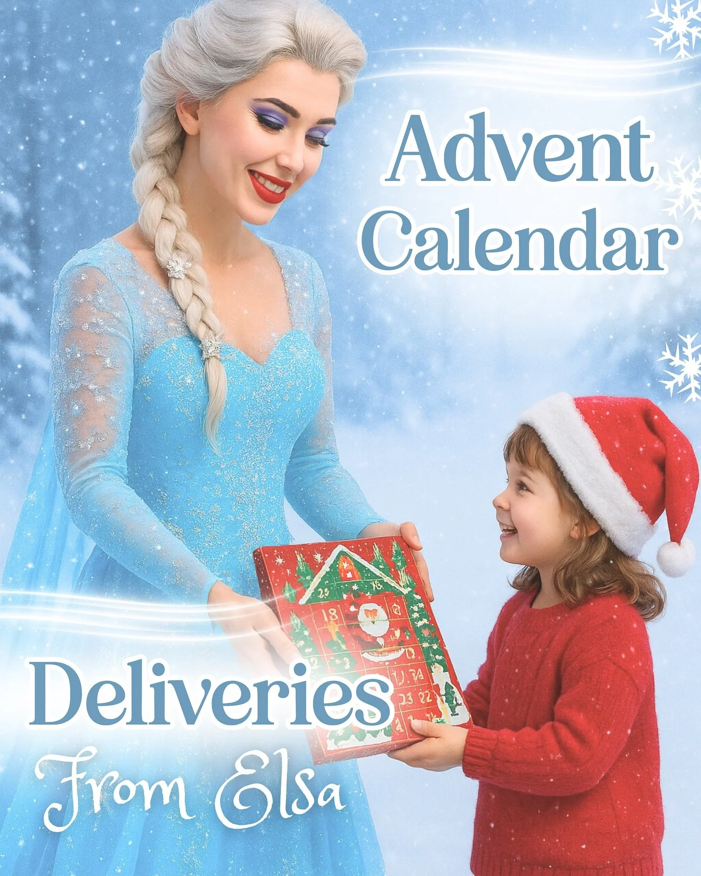 𝑲𝒏𝒐𝒄𝒌 𝒌𝒏𝒐𝒄𝒌&hellip;🚪
❄️ 𝑬𝒍𝒔𝒂&rsquo;𝒔 𝑨𝒅𝒗𝒆𝒏𝒕 𝑪𝒂𝒍𝒆𝒏𝒅𝒂𝒓 𝑫𝒆𝒍𝒊𝒗𝒆𝒓𝒊𝒆𝒔 ❄️

𝐏𝐫𝐢𝐜𝐞: &pound;45

Includes&hellip;

❄️ Visit from Elsa 
❄️ Chocolate advent calendar 
❄️ Christmas themed craft pack 
❄️ Photo opportunit