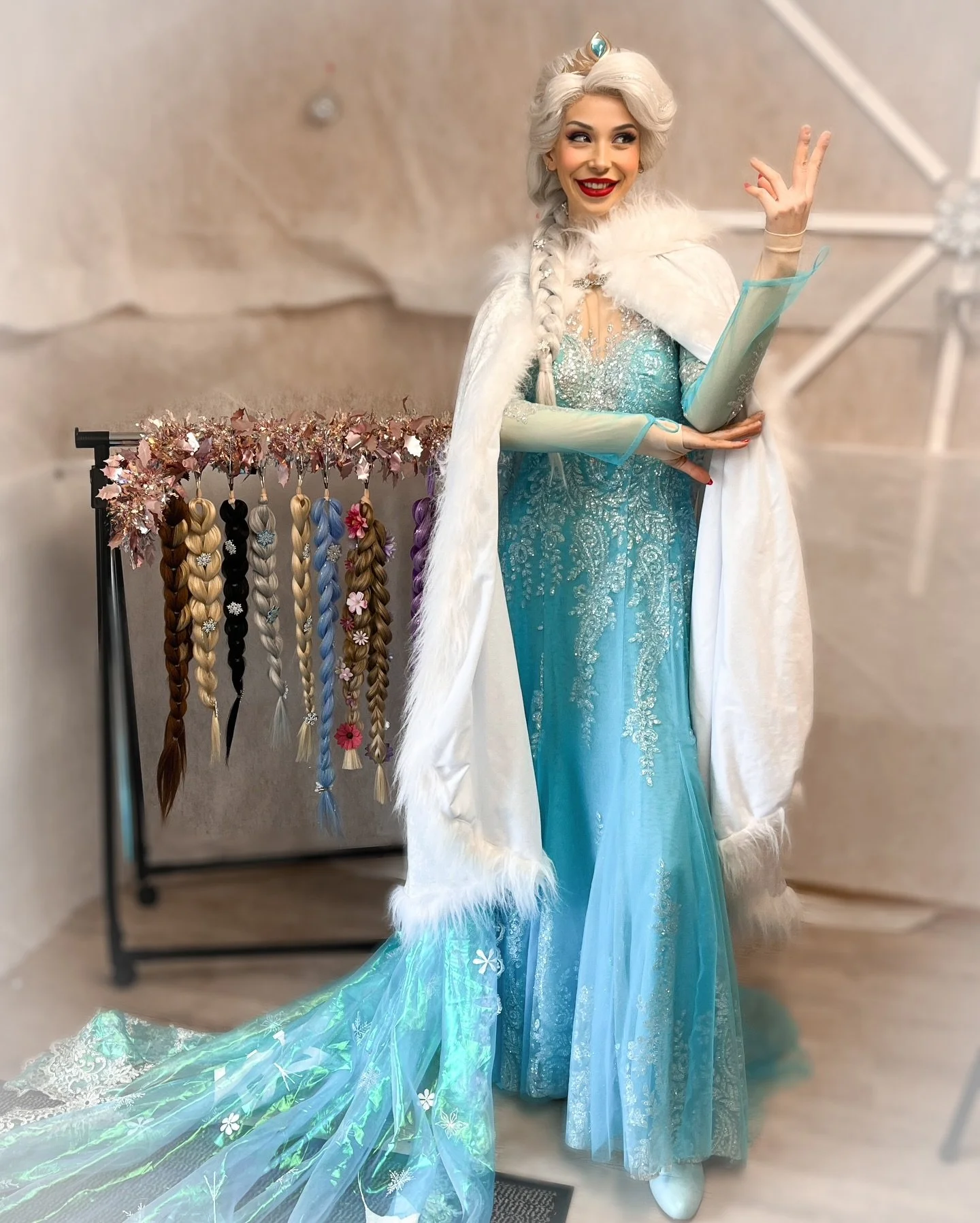 Elsa delivering royal makeover experiences with our handmade braids at @petleypopupbarn ❄️