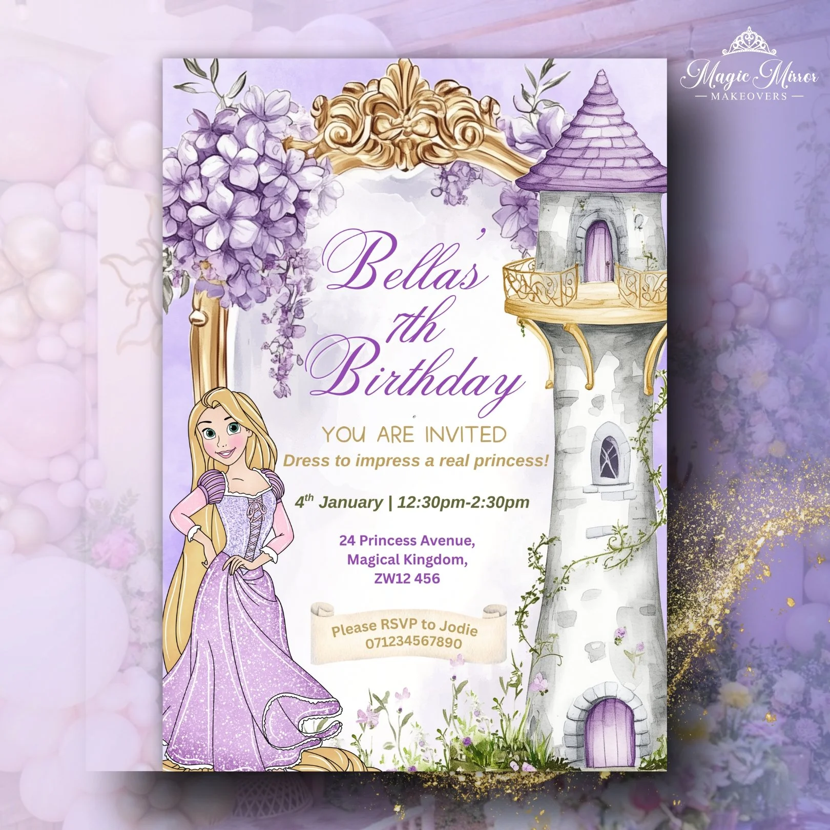Rapunzel Invitation Editable Canva Template - Instant Download
