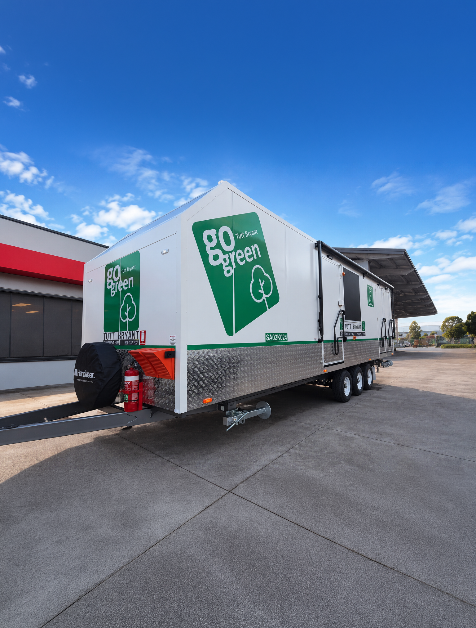 Hardwear mobile site office deployed at client worksite, white onsite van with branded exterior, Australia