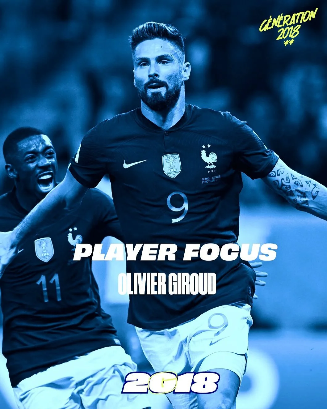 #PlayerFocus - @oliviergiroud 
-
Le collectif caritatif @&zwnj;generation.2018 m&egrave;ne des actions de solidarit&eacute;, et ses joueurs aussi.

Aujourd&rsquo;hui, focus sur @oliviergiroud et ses engagements caritatifs 🦾

On est ensemble 🤞🇫🇷