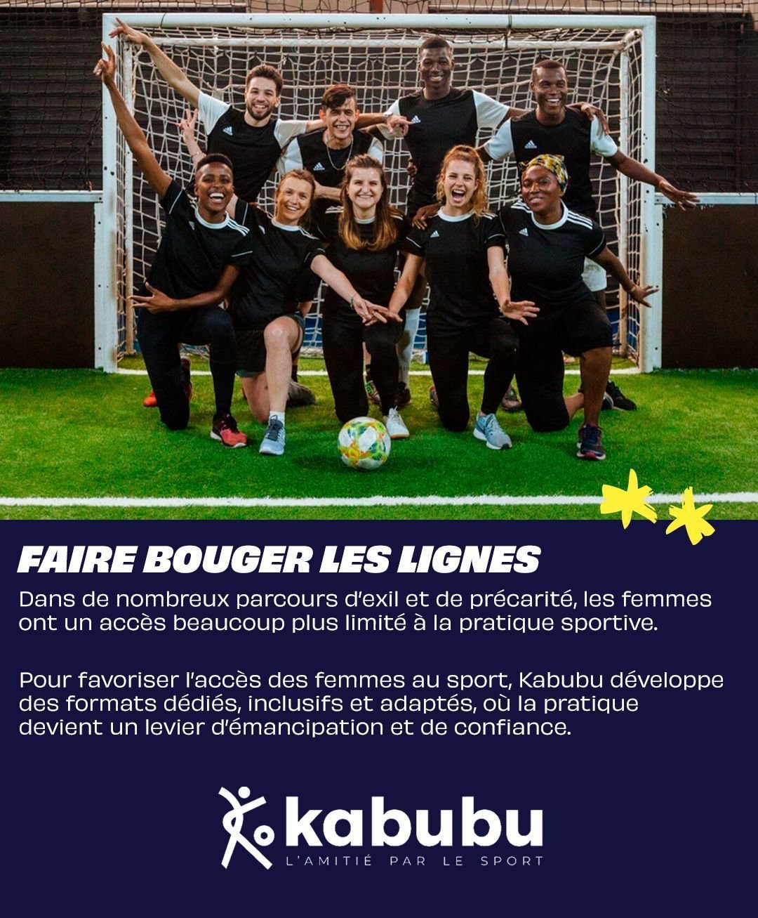 Sur le terrain avec @_kabubu, pour cr&eacute;er du lien social par le sport 🤞 🇫🇷 

Focus sur le travail de notre association partenaire pour faire bouger les lignes sur l'acc&egrave;s des femmes au sport avec l'organisation de formats d&eacute;di&