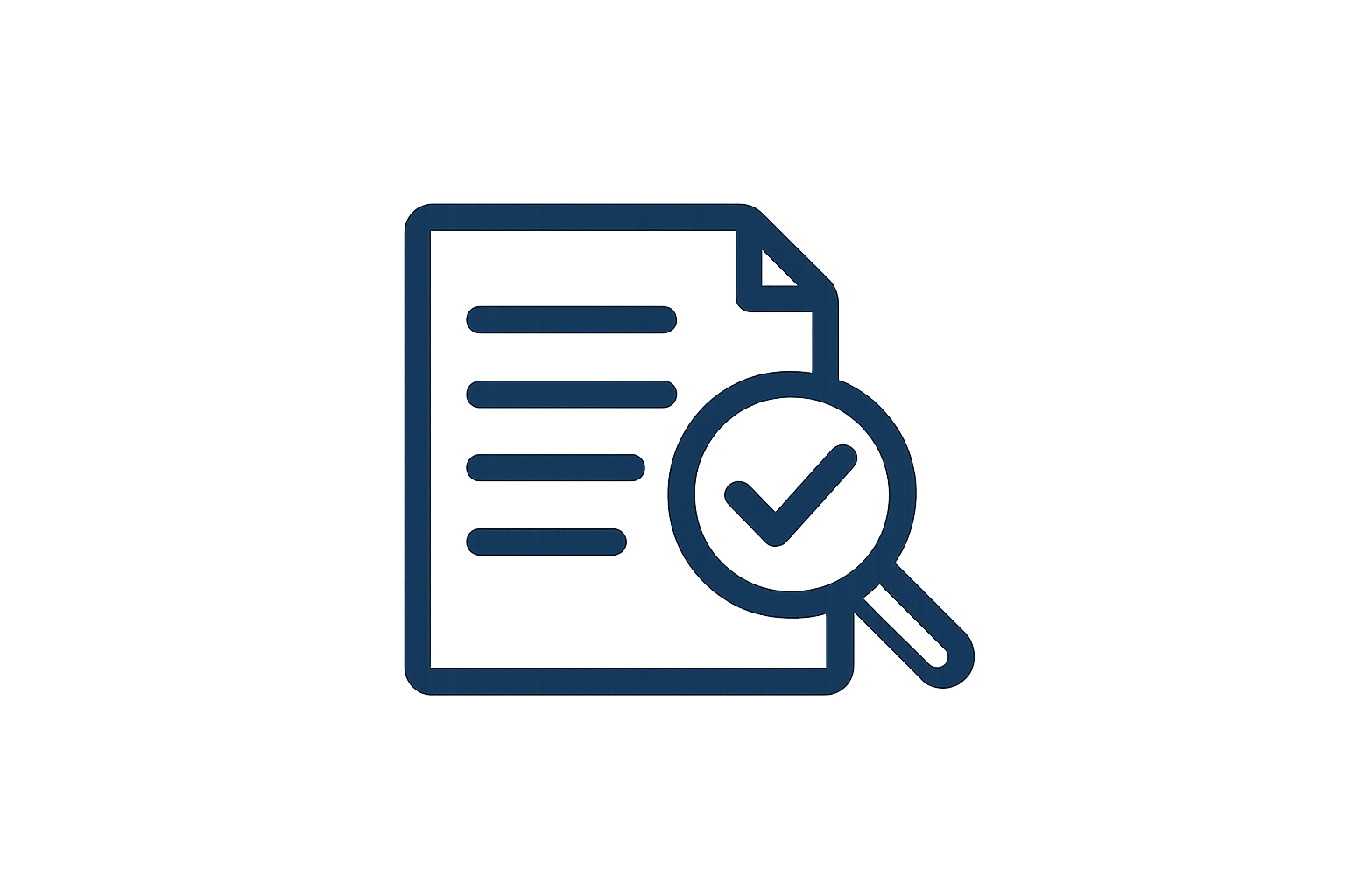 Symbol eines Dokuments mit einer Lupe und einem Häkchen, das auf eine Prüfung oder Überprüfung hinweist.