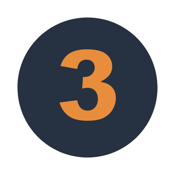 Number 3 inside a dark gray circle with an orange numeral