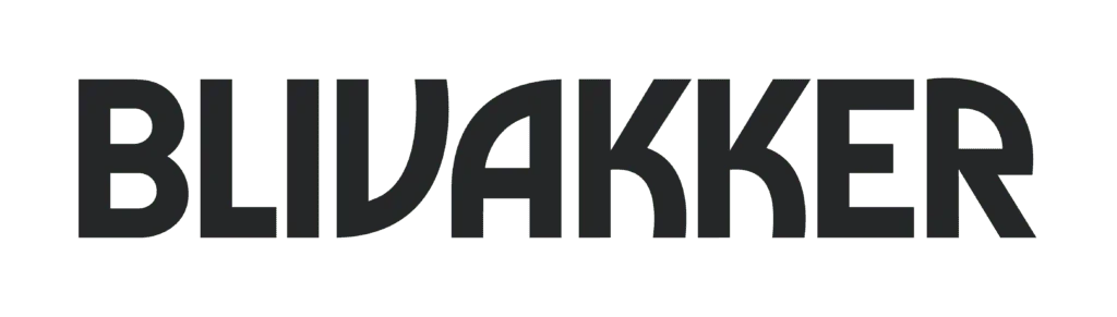 Sort logo med teksten "BLIVAKKER" i store bokstaver.