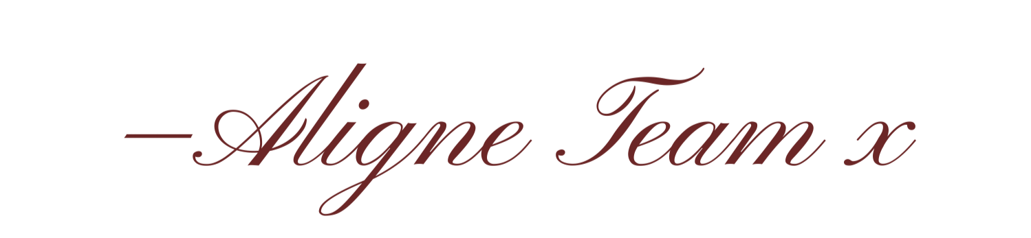 Text reading '-Aligne Team x' in elegant cursive font, with a black background.