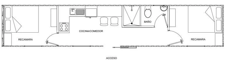 LUPITA 2 BEDROOM/2 RECAMARAS (8’X40’ =320’ SQ FT / 2.44 X 12.19 = 29.73 MT²)