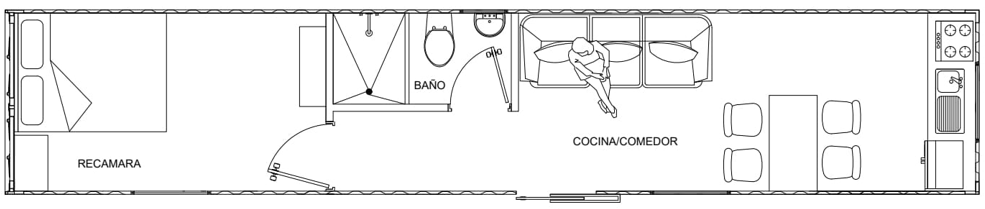 MARIA 1 BEDROOM/1 RECAMARA (8’X40’ = 320’ SQ FT   = 2.44 X 12.19 = 29.73 MT²)