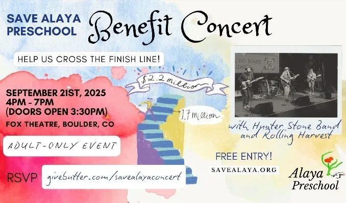Save Alaya Preschool Fundraiser and Concert with Hunter Stone Band and Rolling Harvest