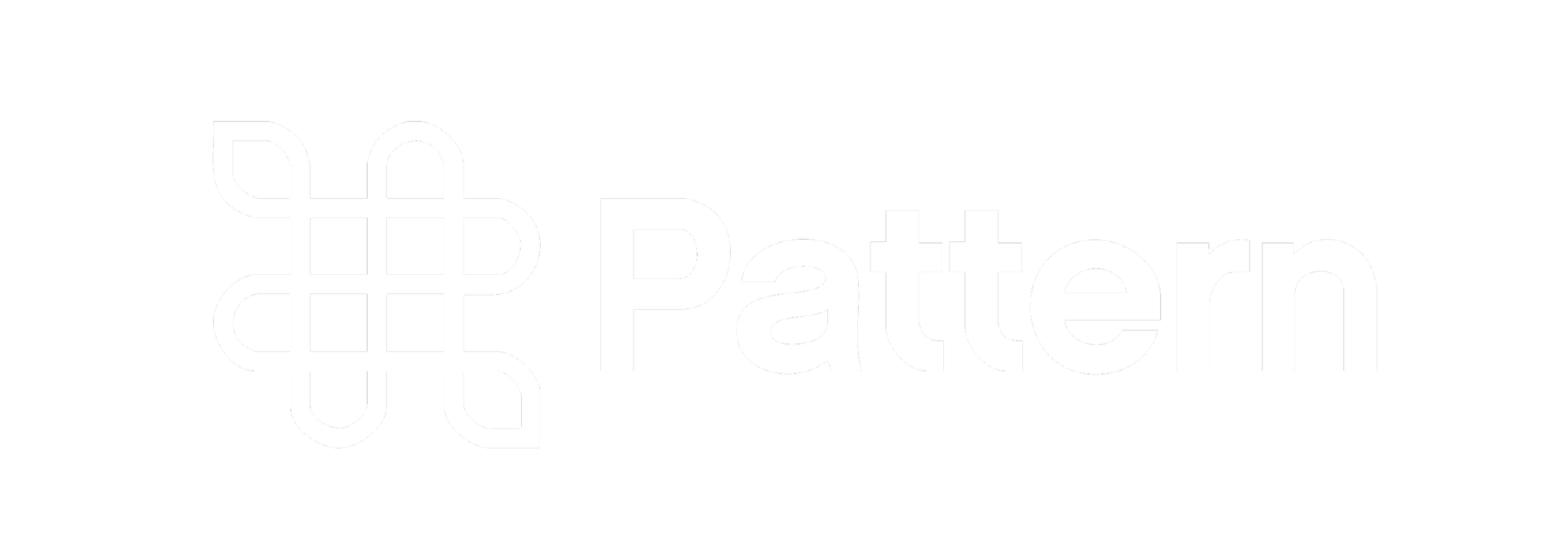 Black background with white text and pattern that reads 'Pattern', accompanied by a geometric, maze-like pattern to the left of the text.