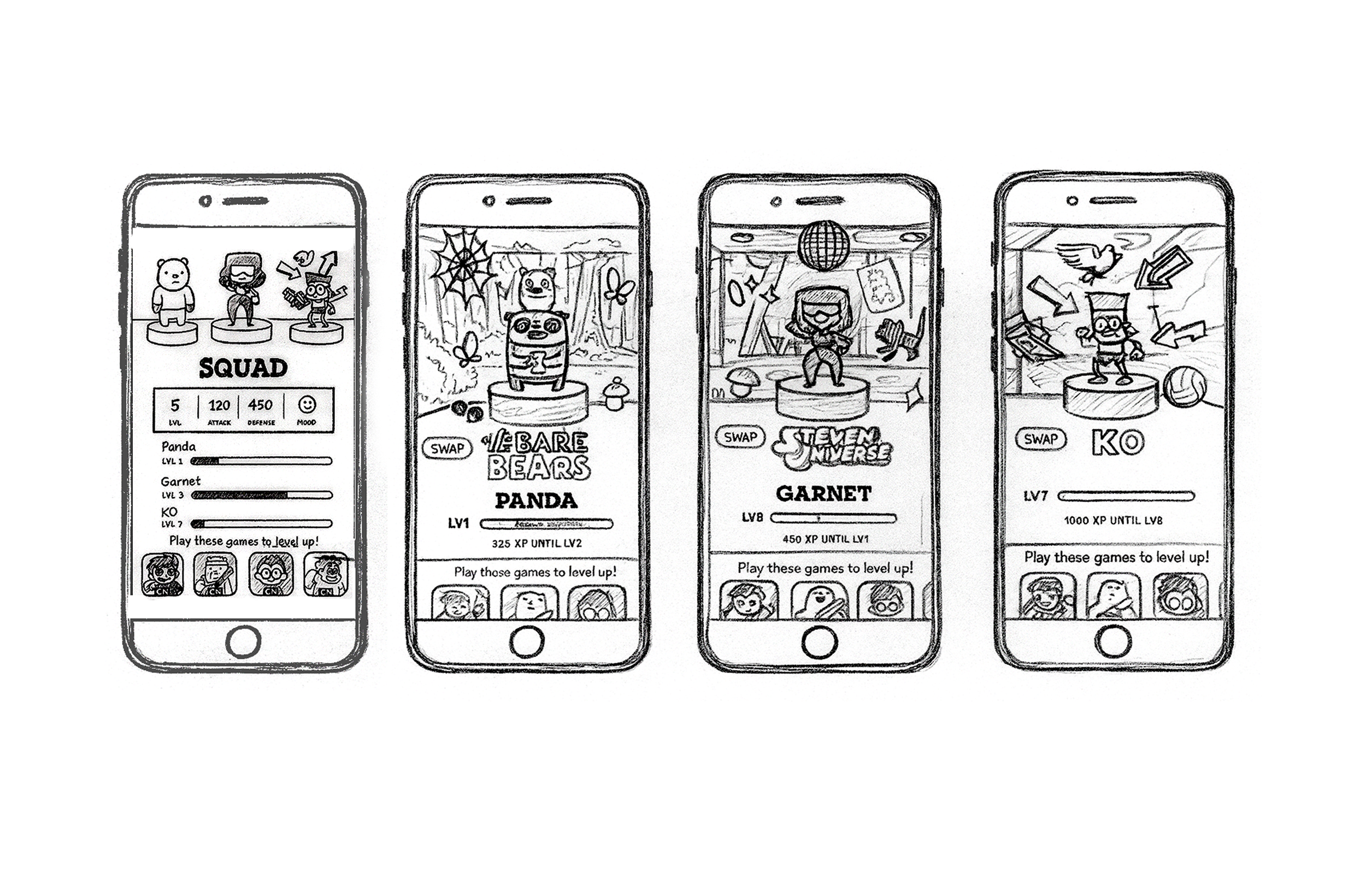 Another sketch for how figures could work. The user could have a 'squad' of figures and even decorate their rooms. 